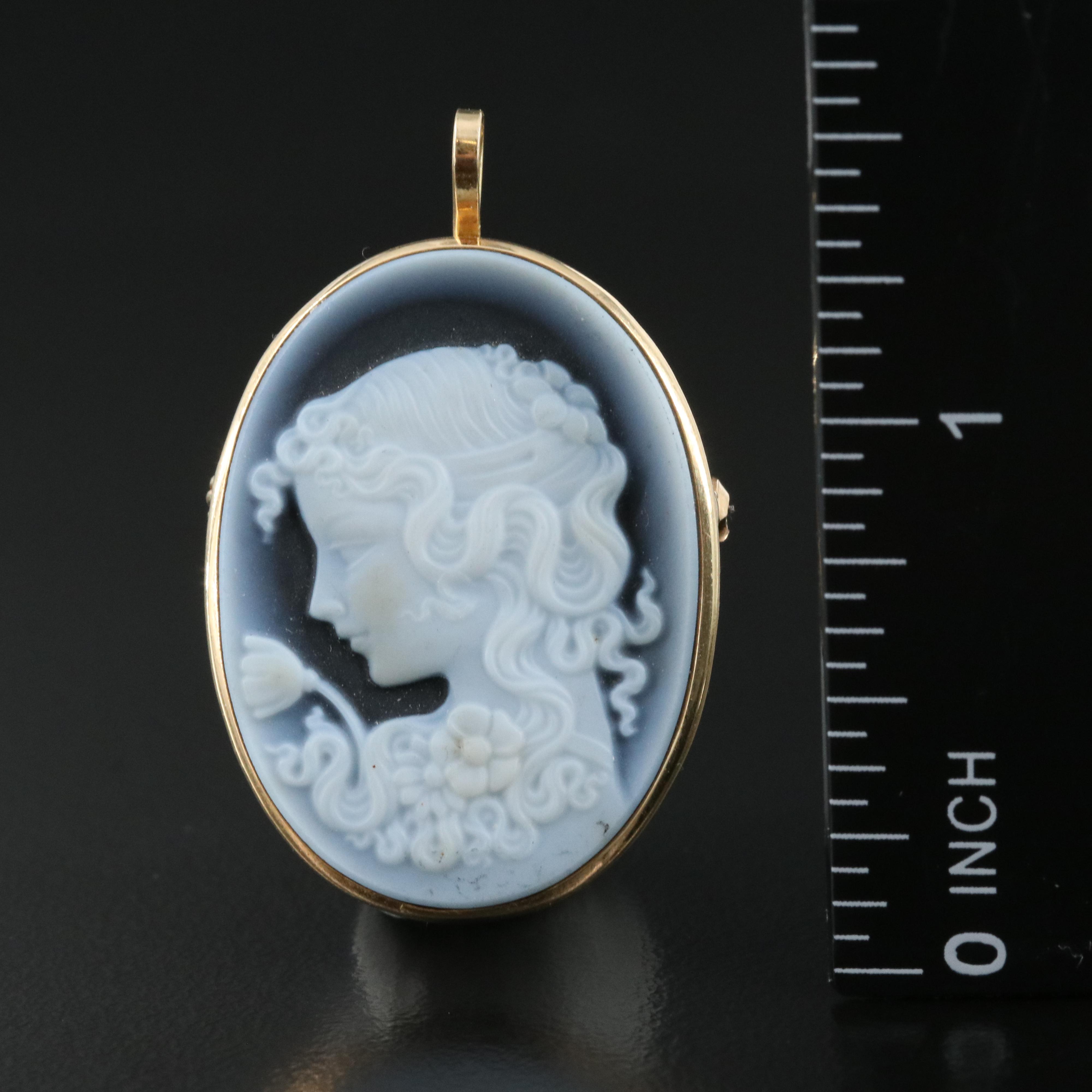 14K Onyx Cameo Converter Brooch
