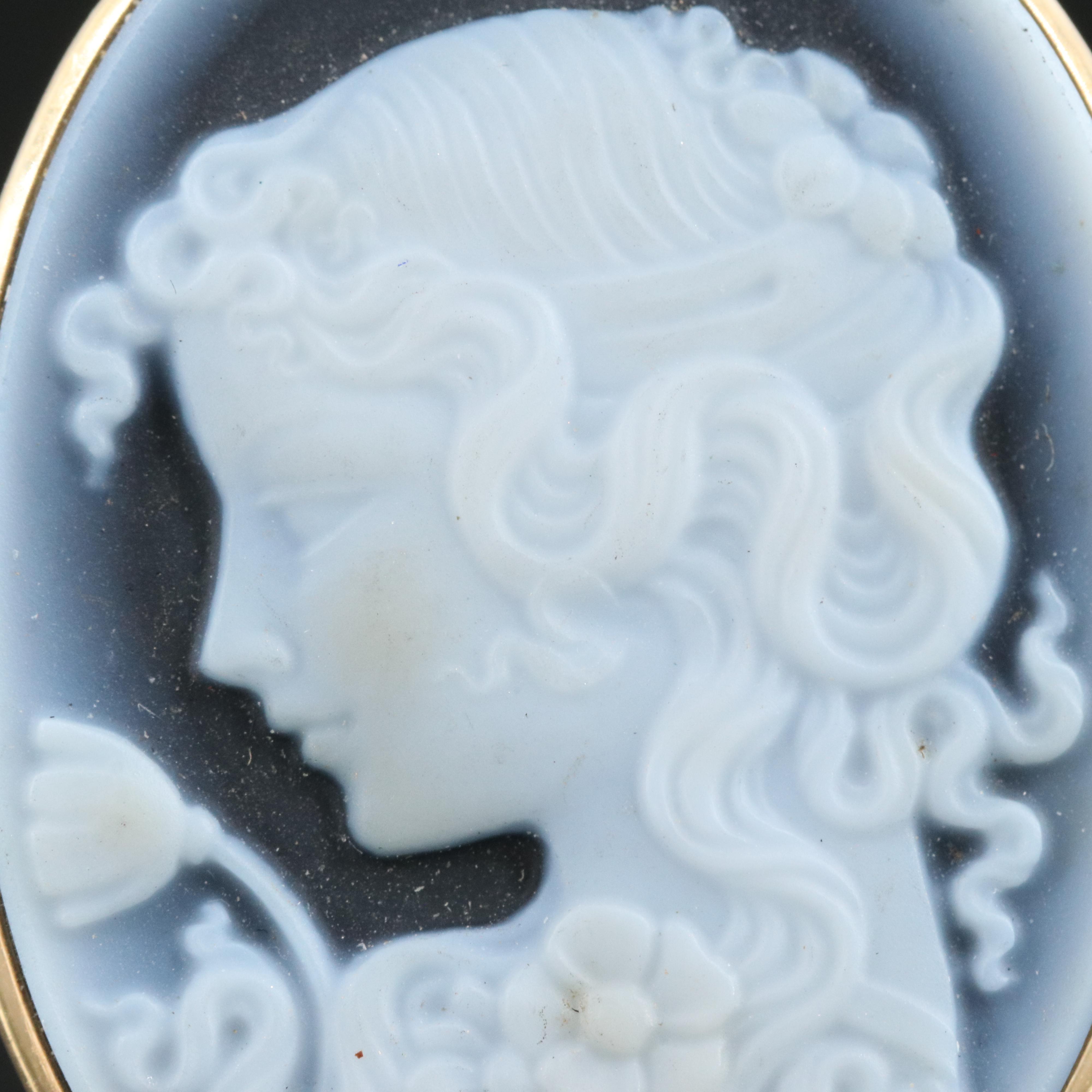 14K Onyx Cameo Converter Brooch