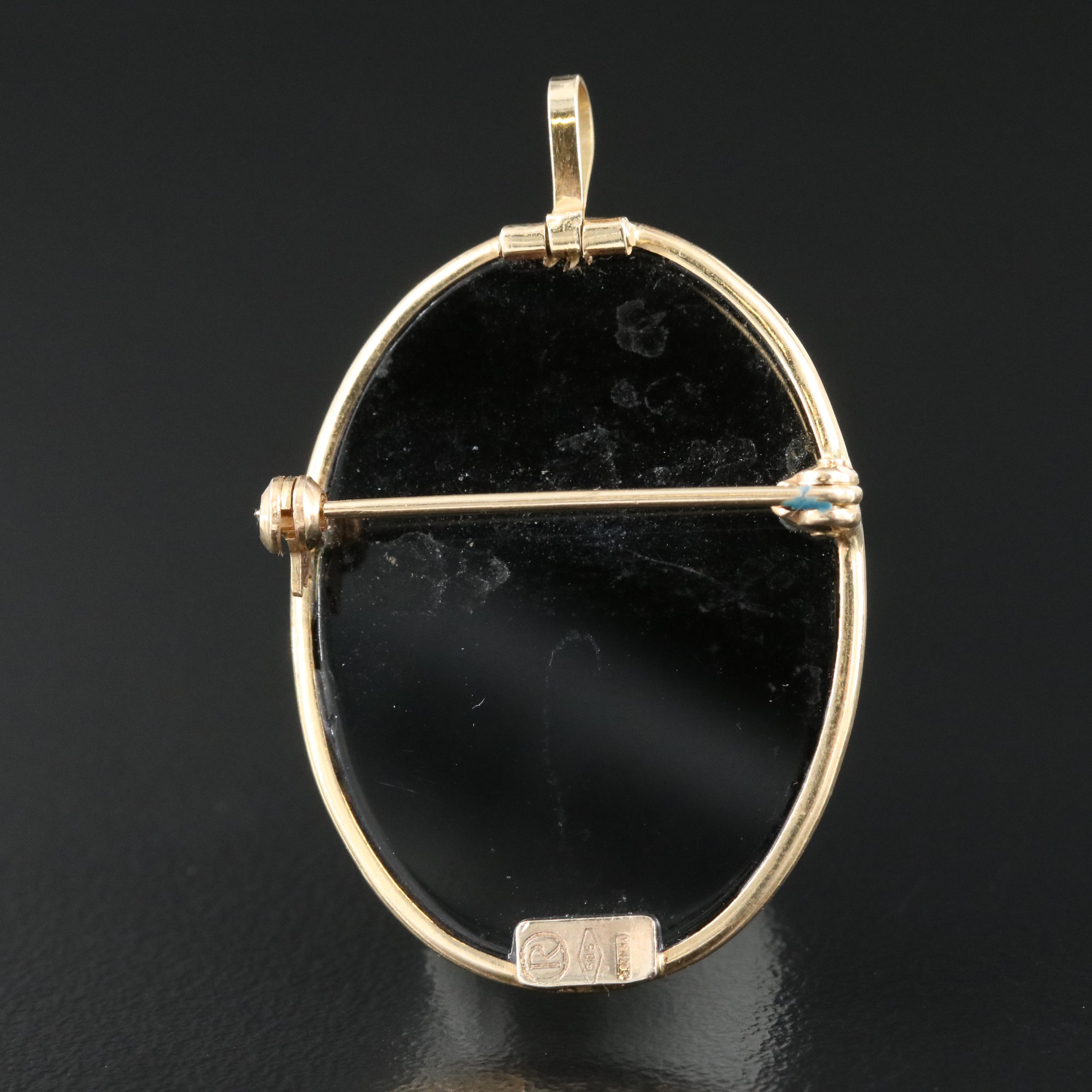 14K Onyx Cameo Converter Brooch