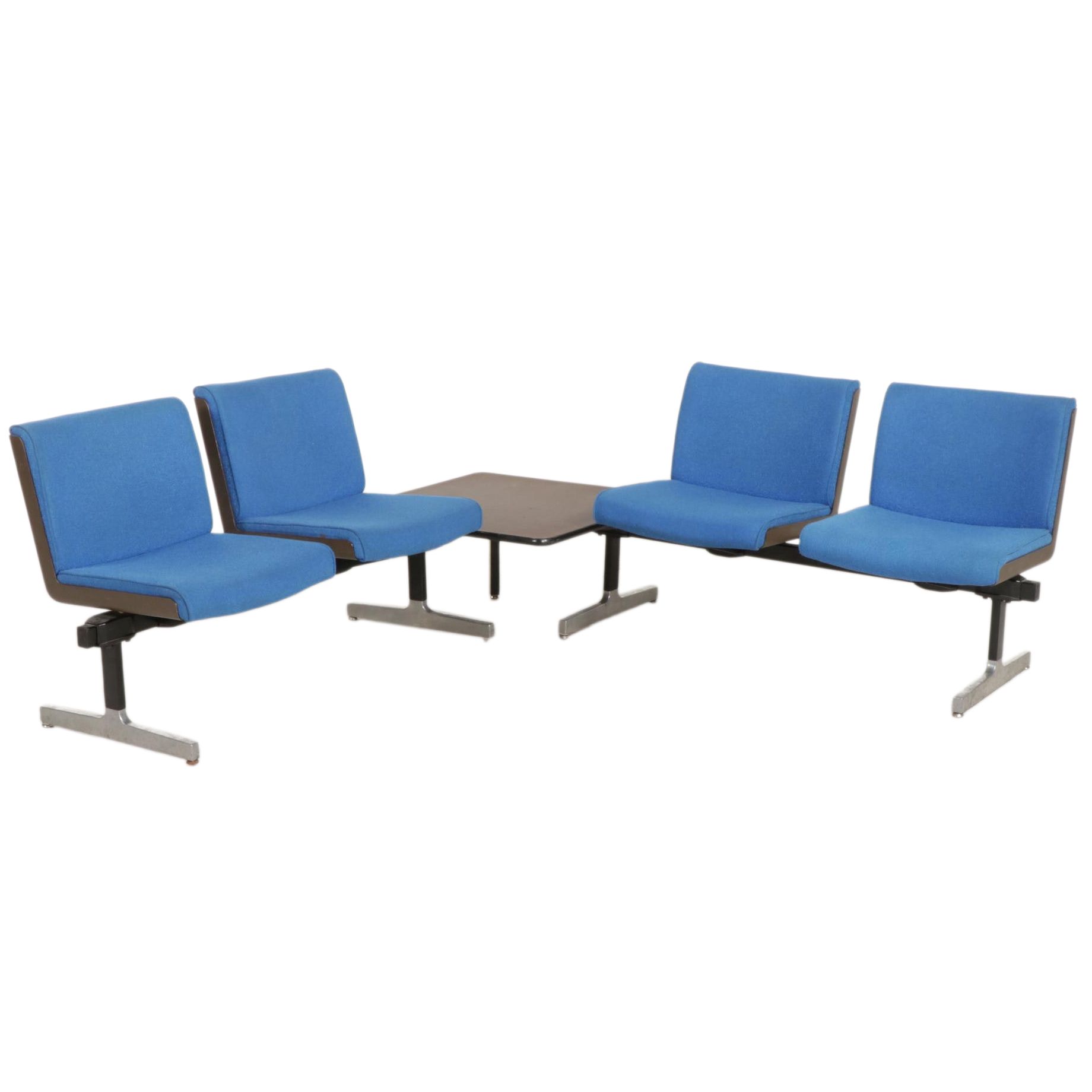 Krueger Mid Century Modern Upholstered Waiting Room Corner Seats and Table
