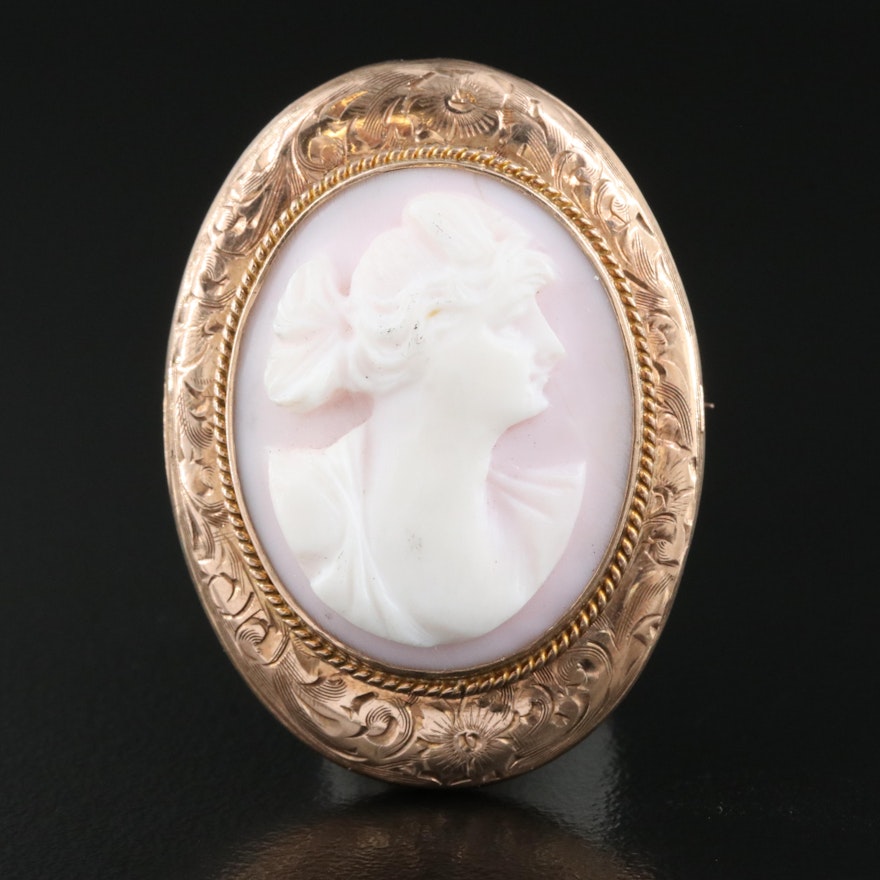 Antique Charles Keller & Co 10K Shell Cameo Locket Pendant