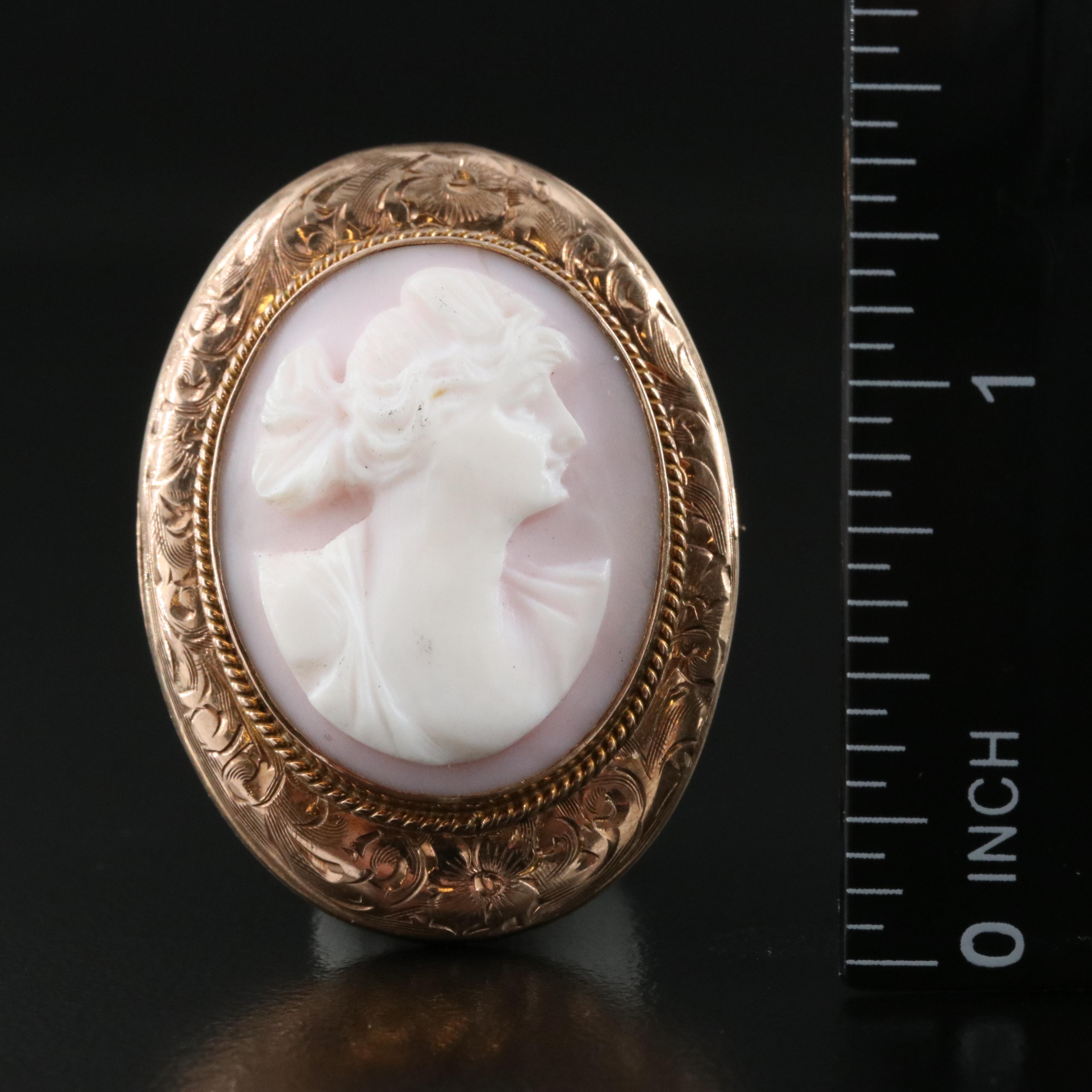 Antique Charles Keller & Co 10K Shell Cameo Locket Pendant
