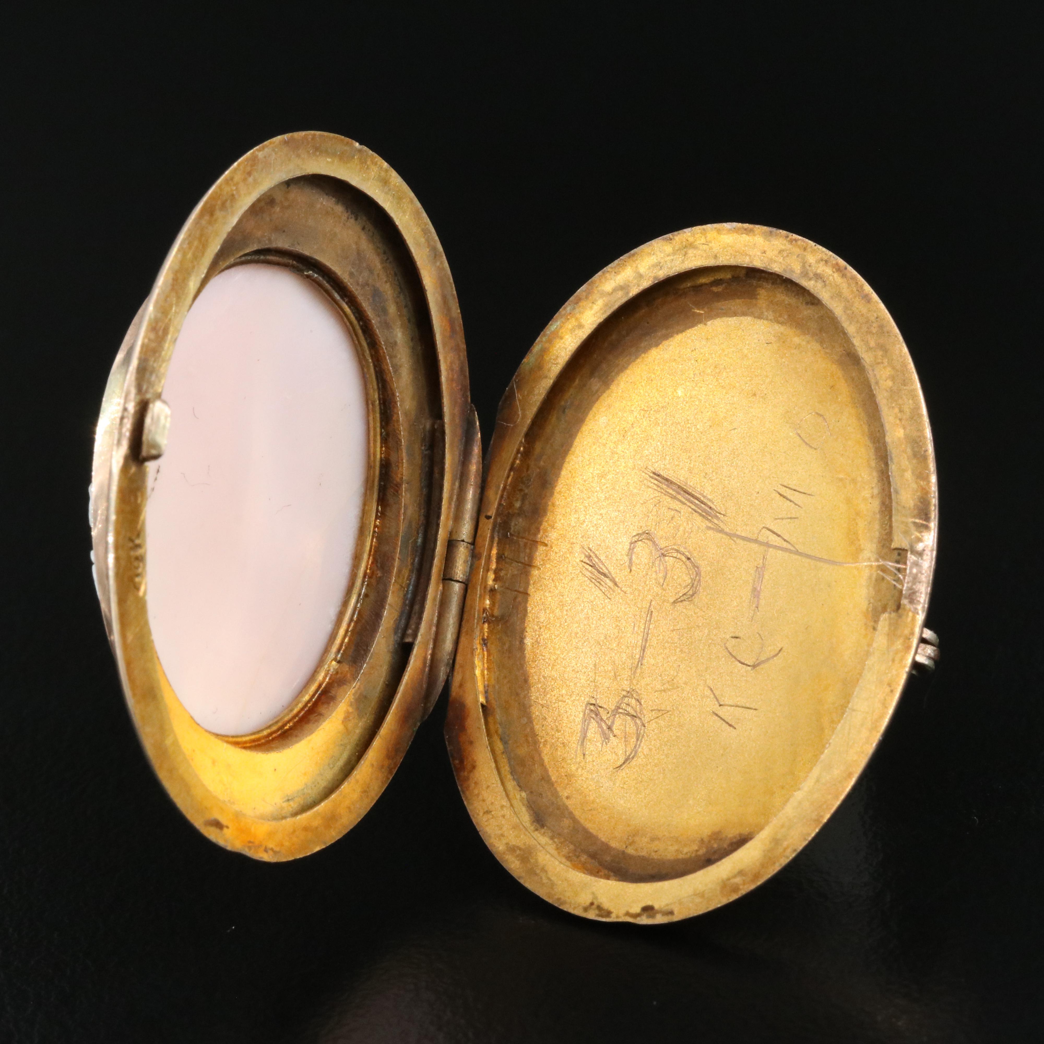 Antique Charles Keller & Co 10K Shell Cameo Locket Pendant