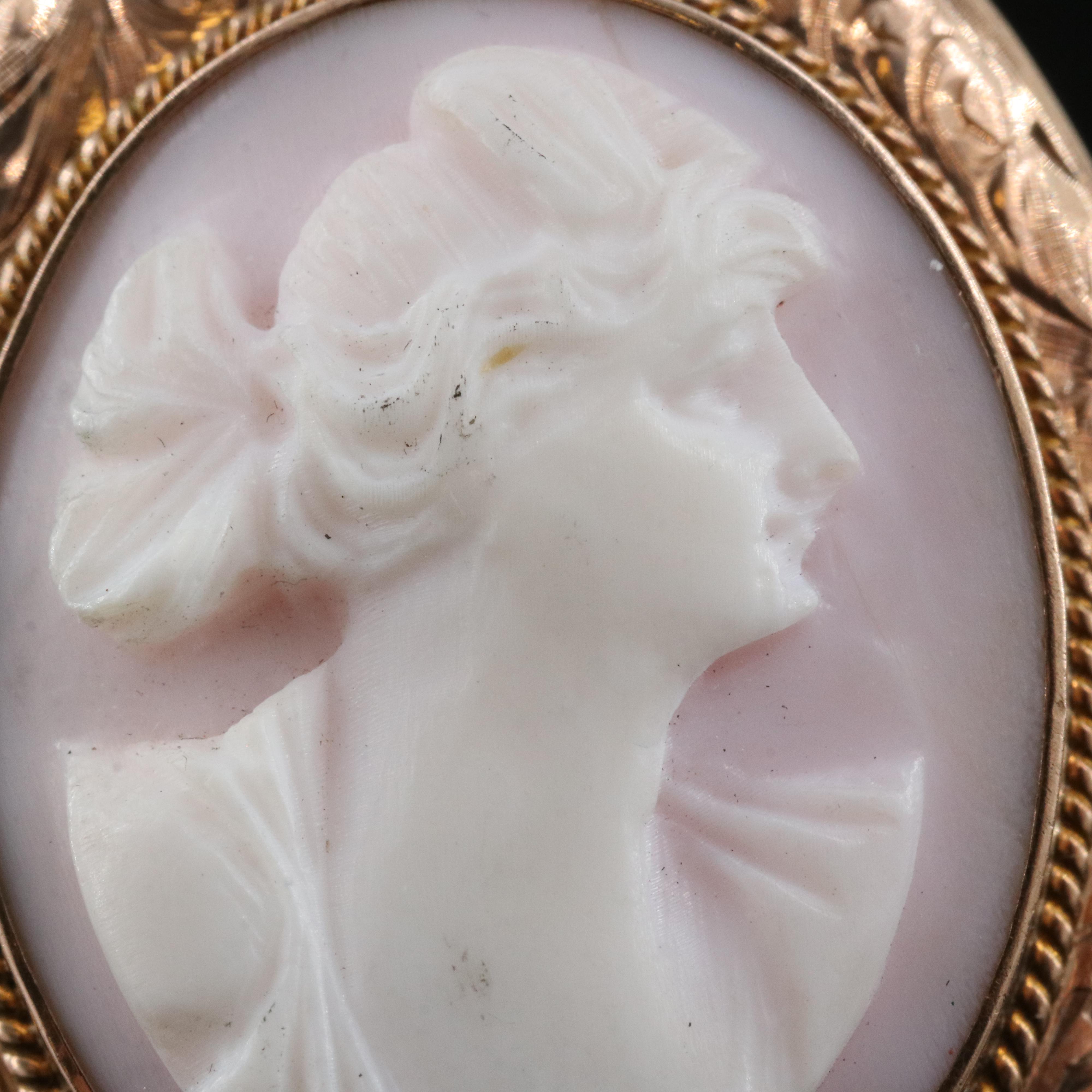 Antique Charles Keller & Co 10K Shell Cameo Locket Pendant