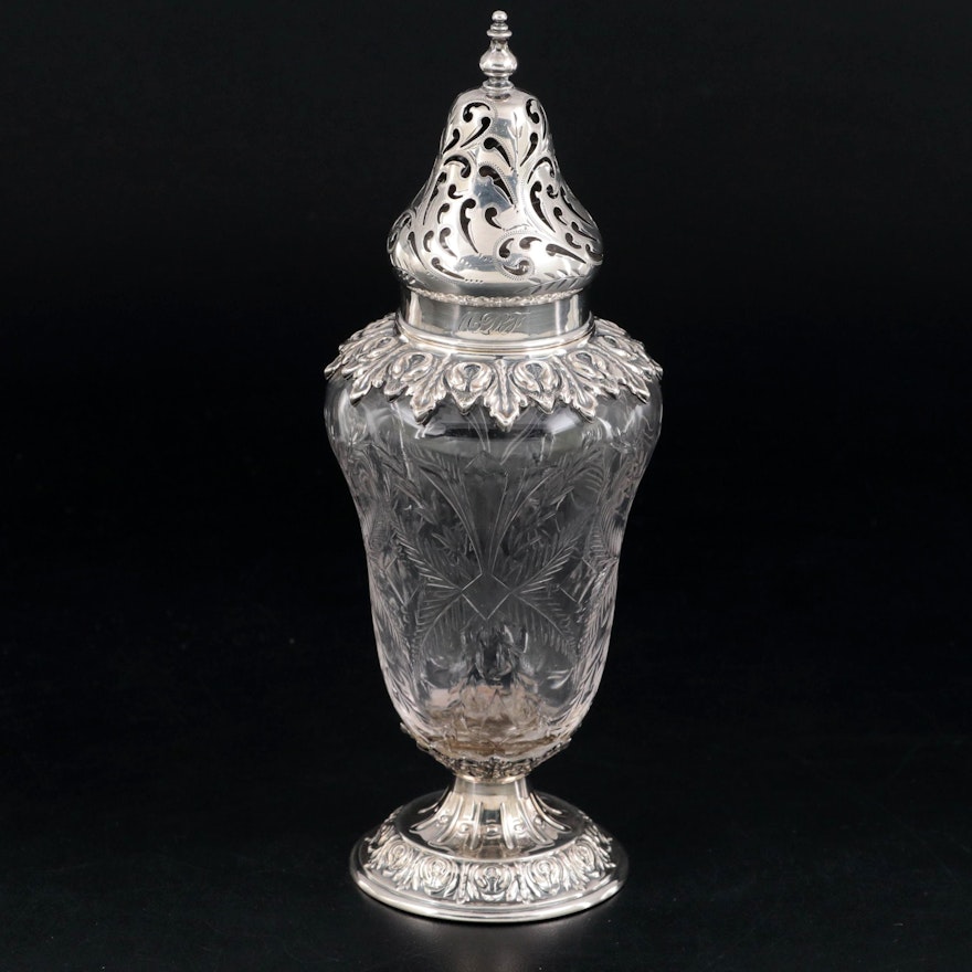 Wm. B. Durgin Co. Neoclassical Style Cut Glass and Sterling Silver Muffineer