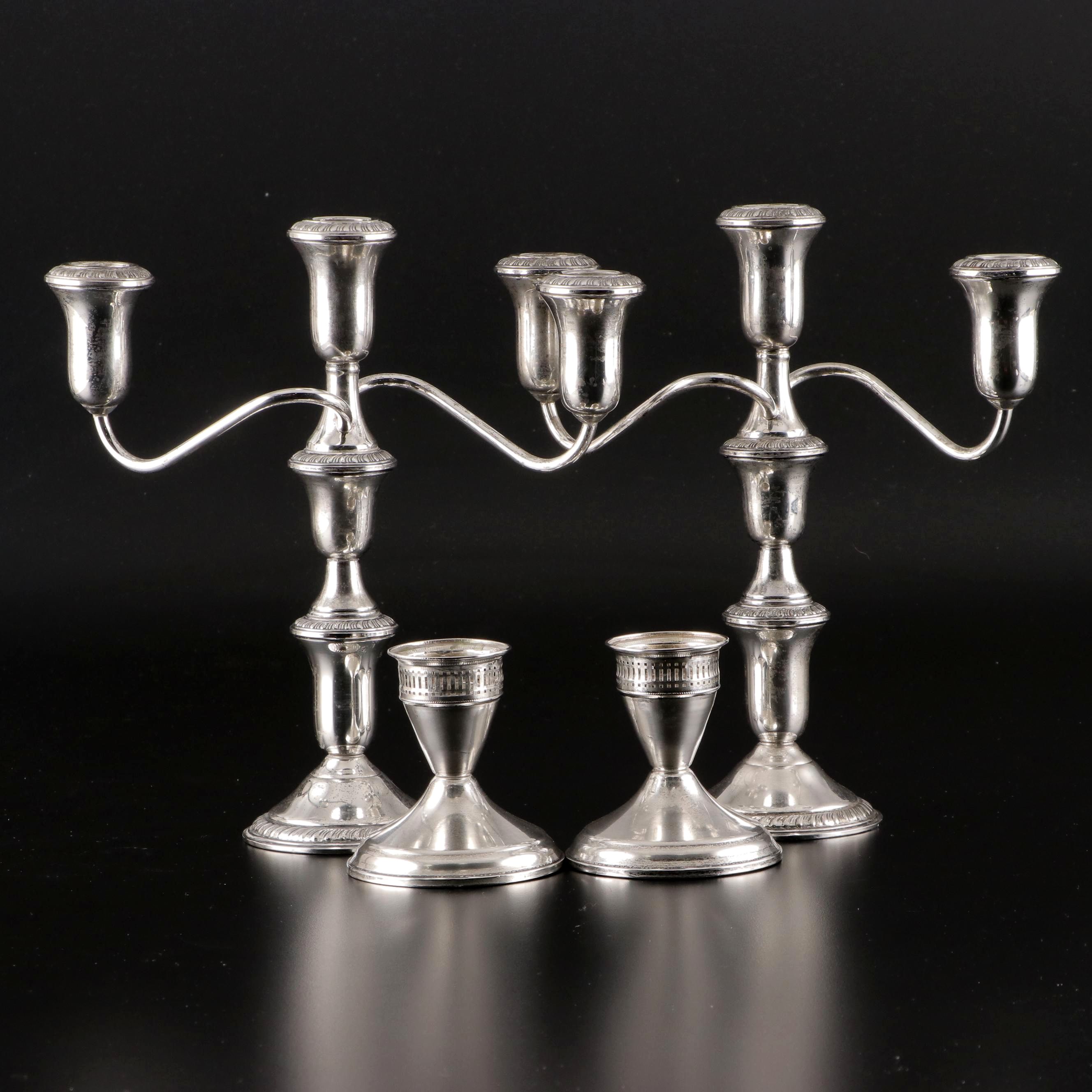 Ames Mfg. Co. Sterling Silver Candelabras and Duchin Creation Candle Holders