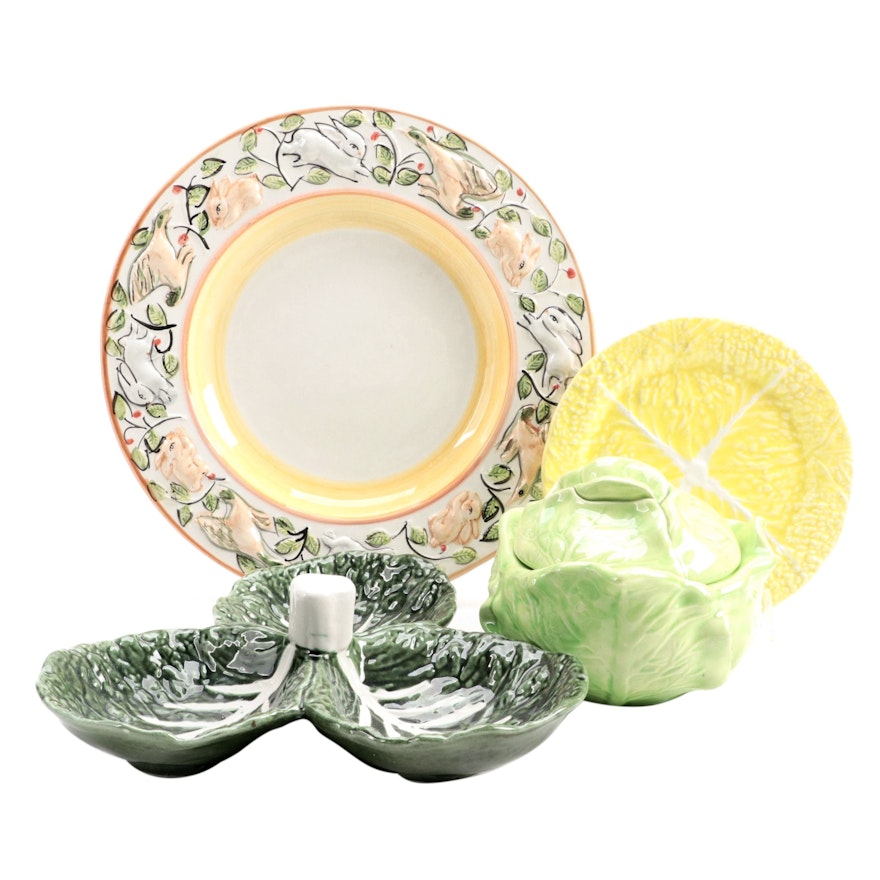 Portugese Cabbage Leaf Majolica Tableware and Other Platter