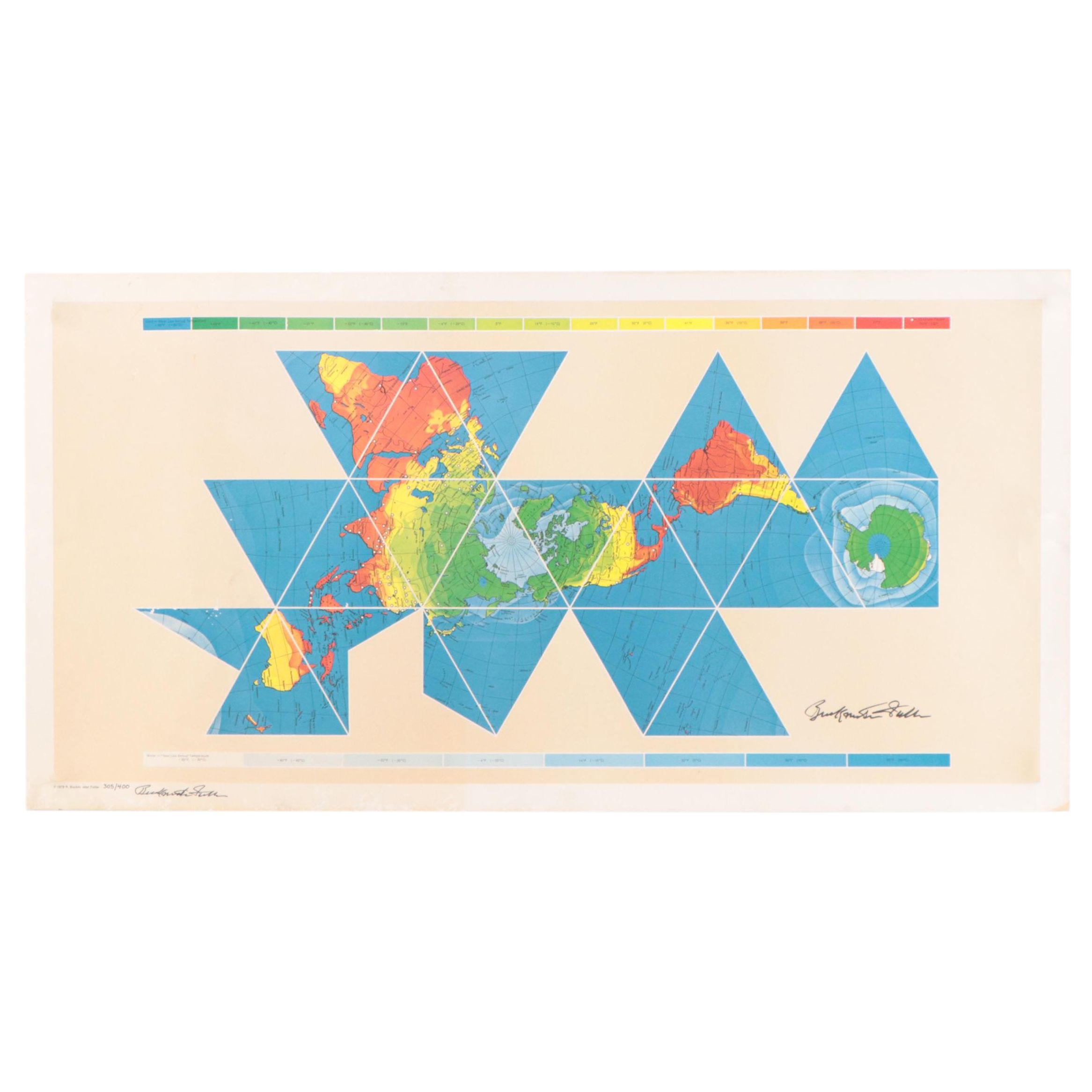 Buckminster Fuller Halftone Map "Dymaxion Airocean World Map," 1979