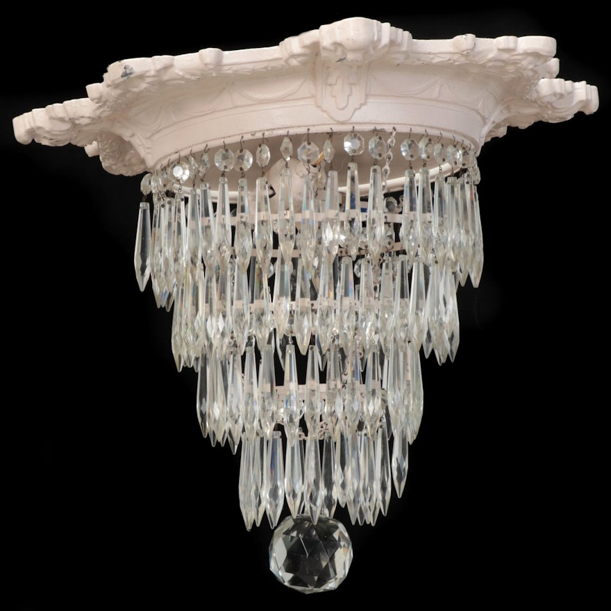 Neoclassical Style Glass Prism Pendant and Ceiling Medallion, Vintage