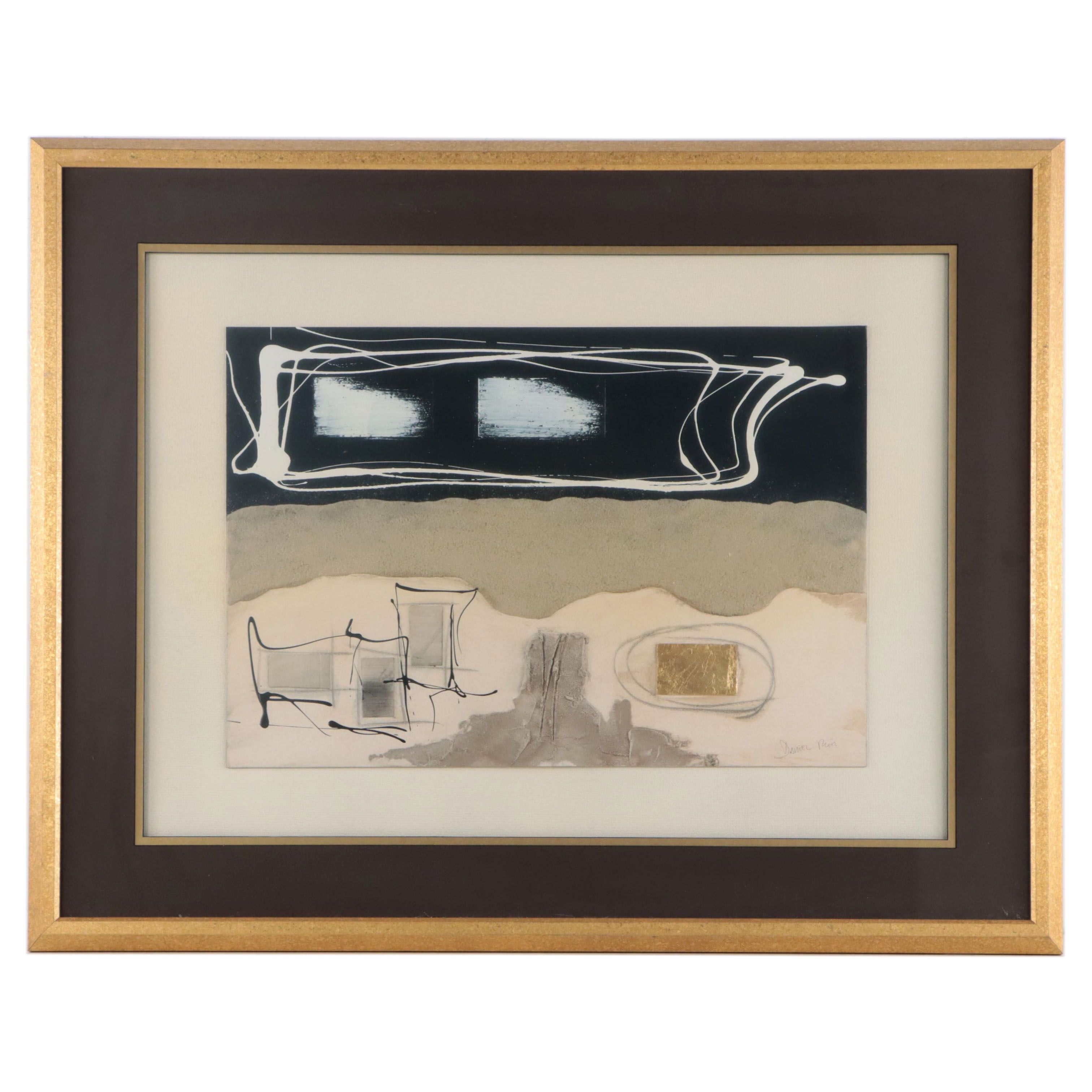 Daniel Ruiz Abstract Non-Objective Mixed Media Painting, Late 20th Century