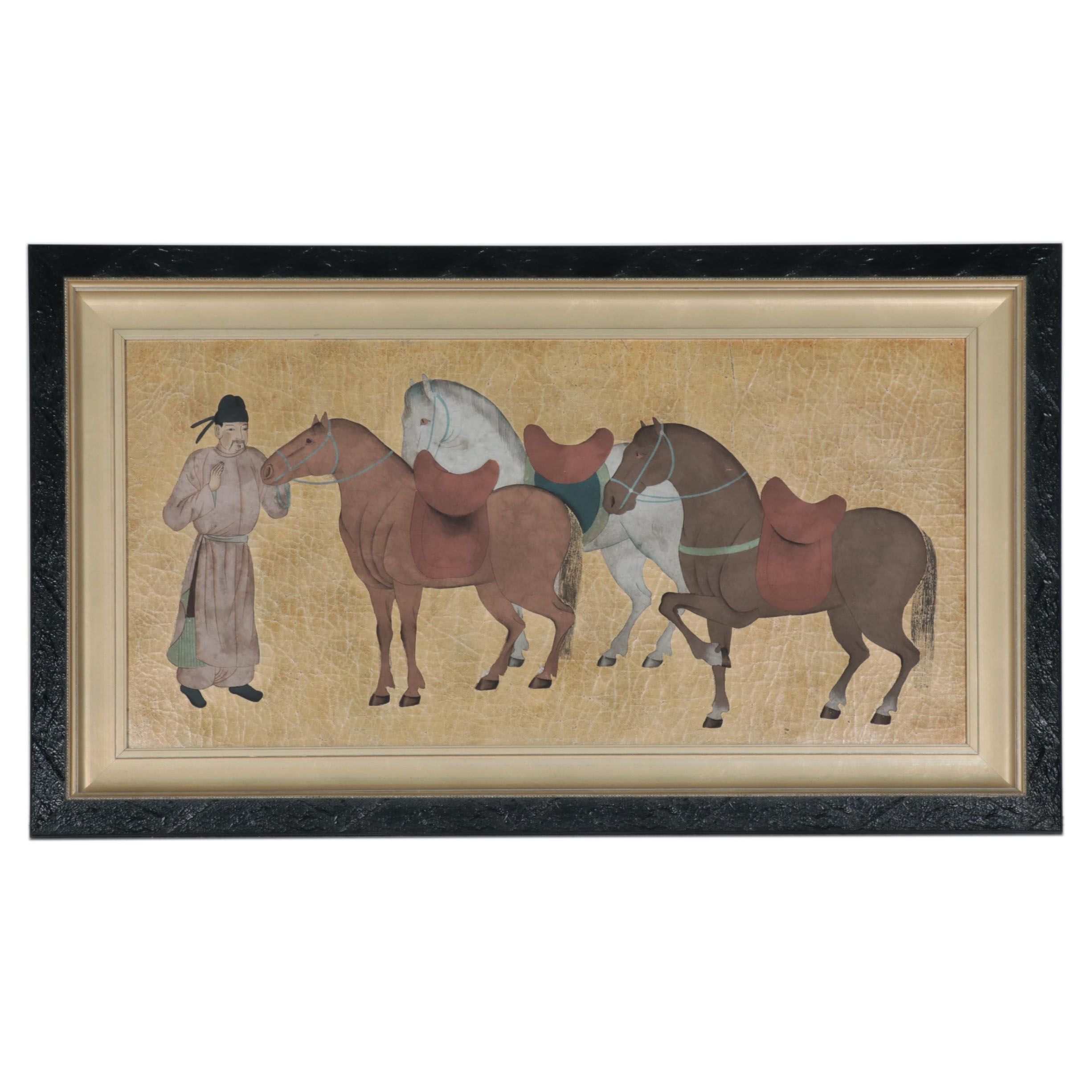 Chinese Large Scale Gouache Painting of Horses