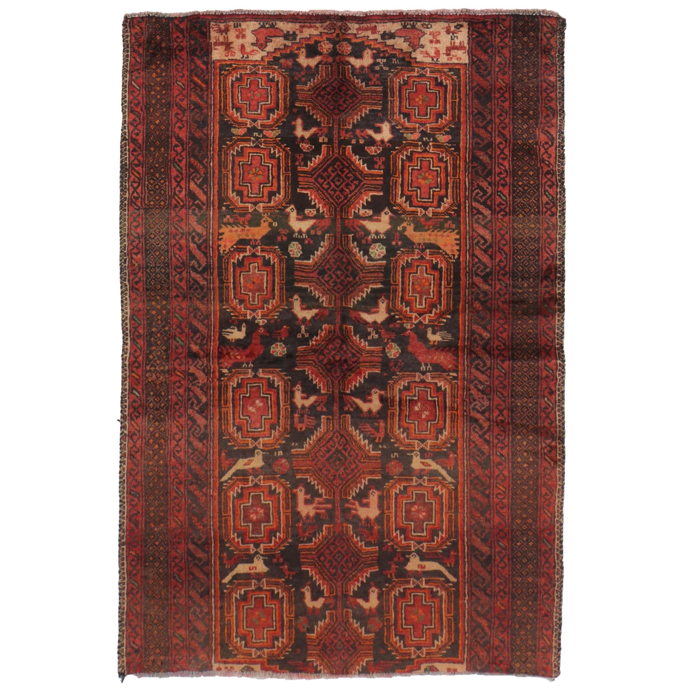 3'6 x 5'1 Hand-Knotted Persian Qashqai Remnant Area Rug