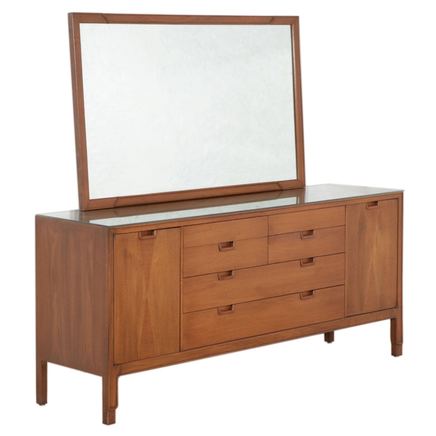 Mid Century Modern Mount Airy Janus Collection Walnut Dresser and Mirror