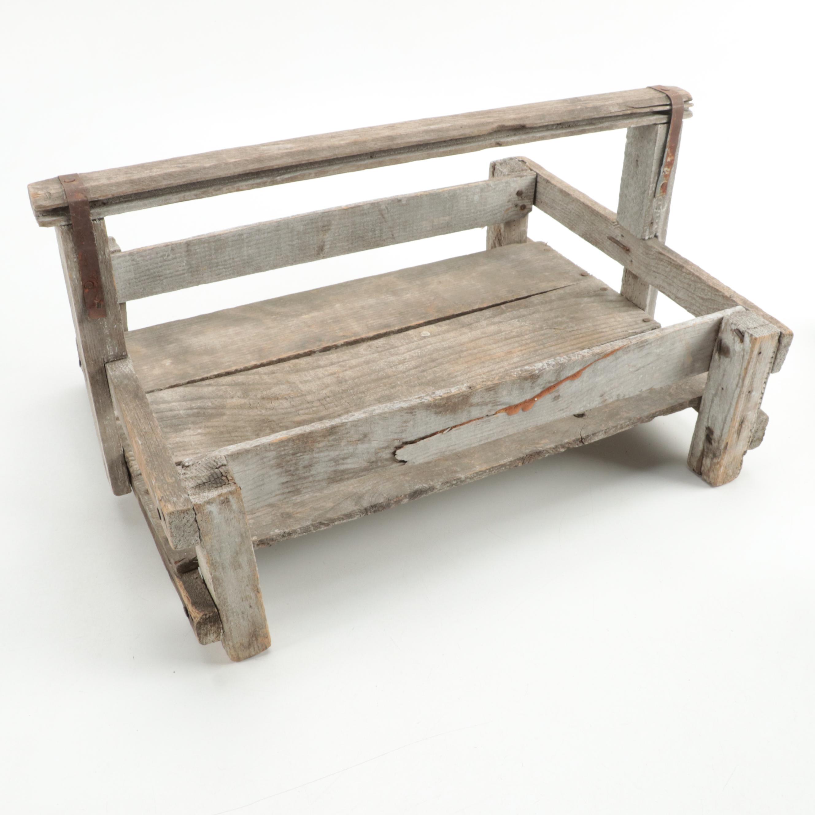 French Bros Bauer Co Milk Bottle with Painted Wooden Crate and Burlap Sacks