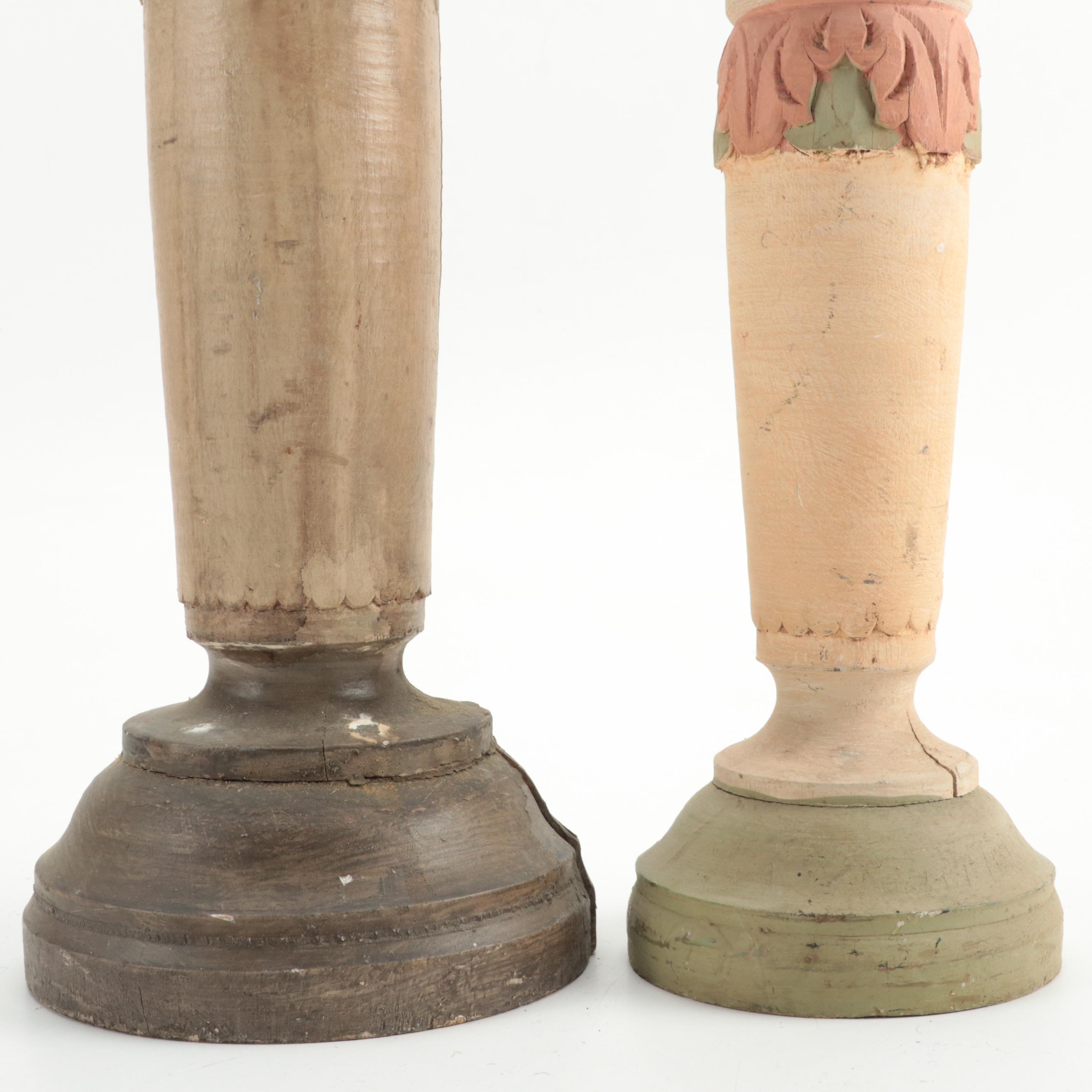 Neoclassical Style Paint-Decorated Carved Wood Candlesticks, Late 20th Century