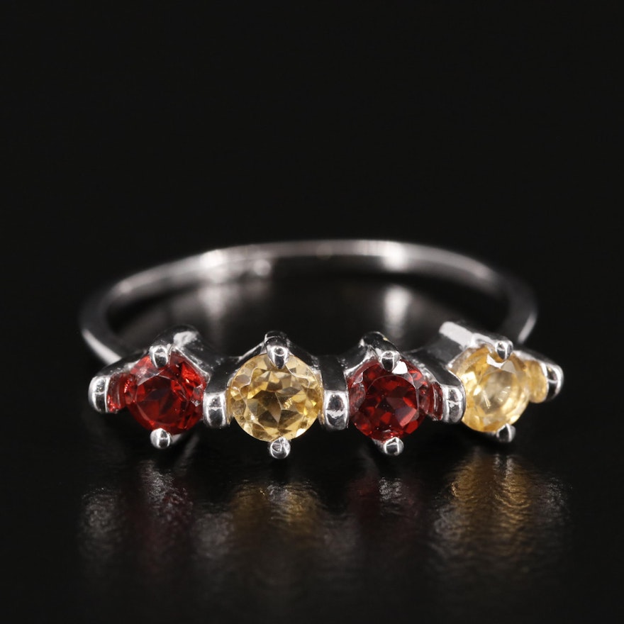 Sterling Citrine and Garnet Ring