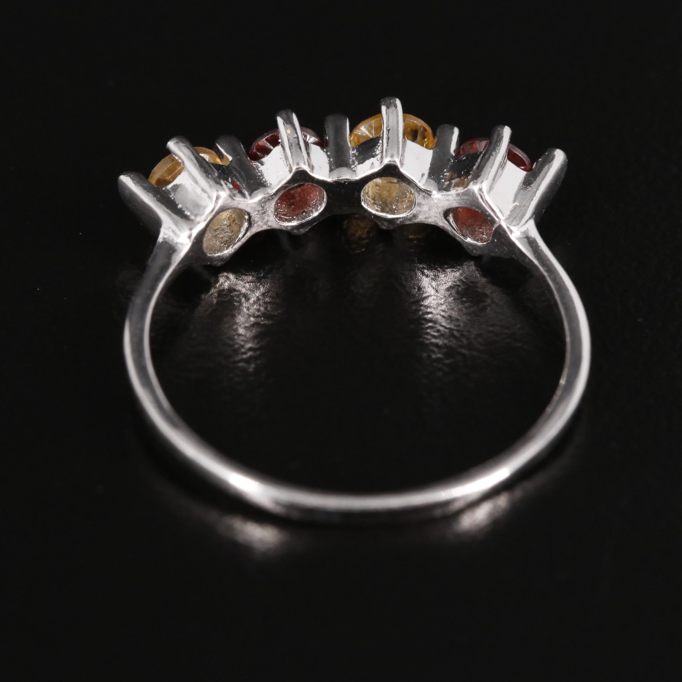 Sterling Citrine and Garnet Ring