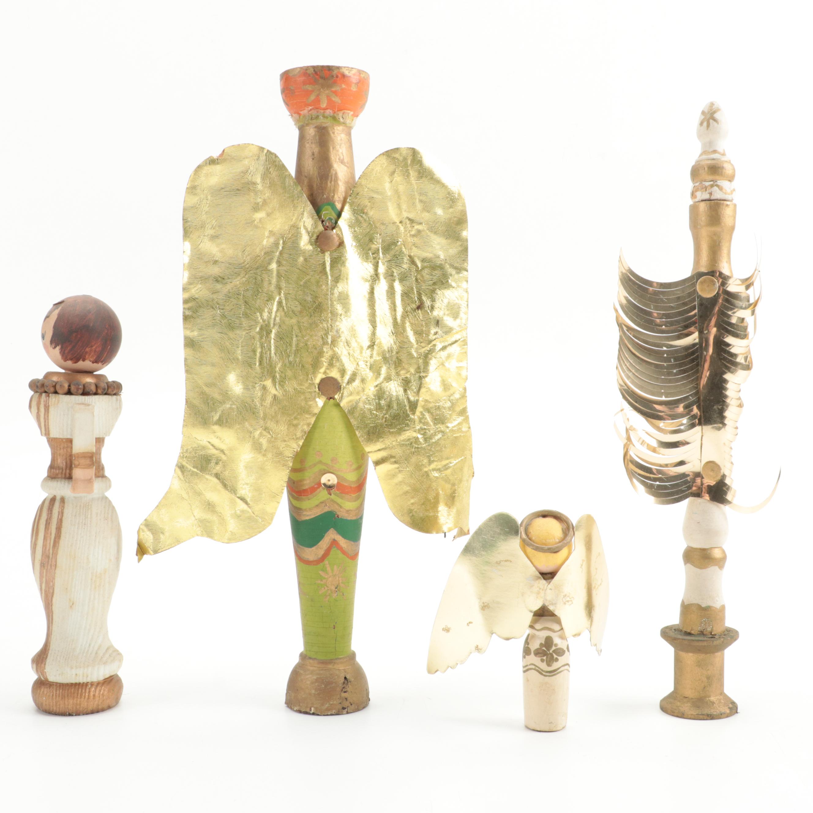 Angel and Other Hand-Painted Wood Figurines