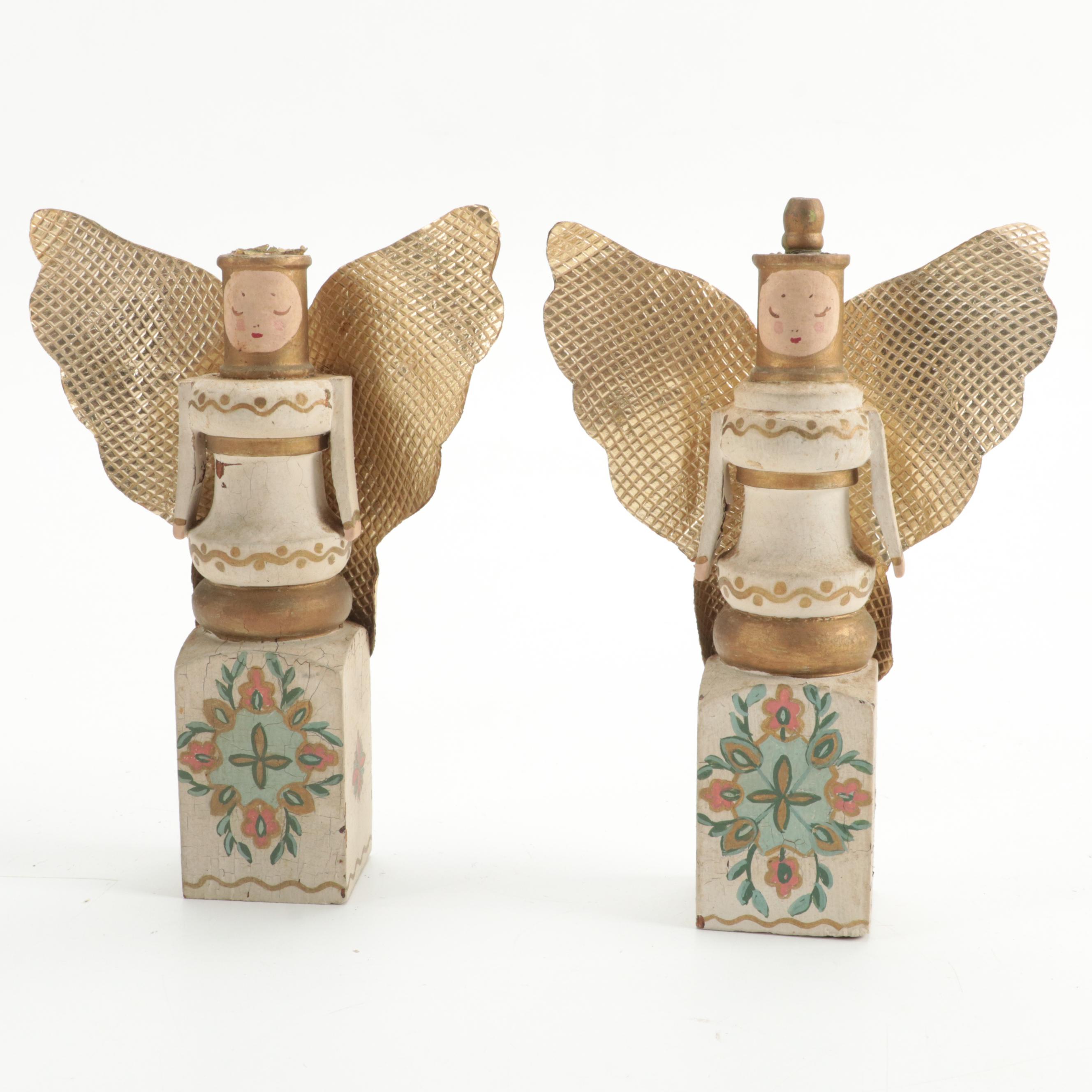 Angel and Other Hand-Painted Wood Figurines