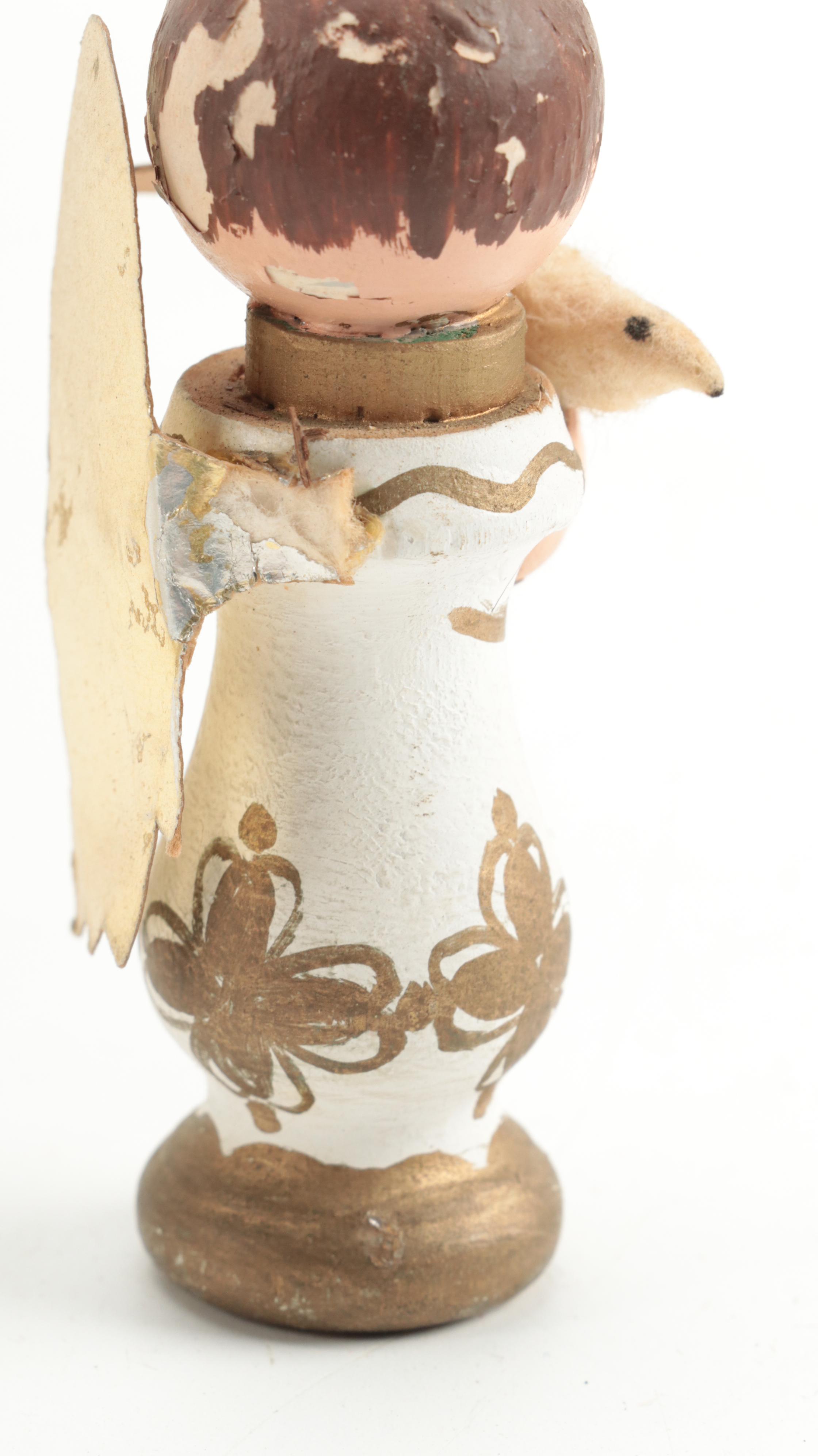 Angel and Other Hand-Painted Wood Figurines