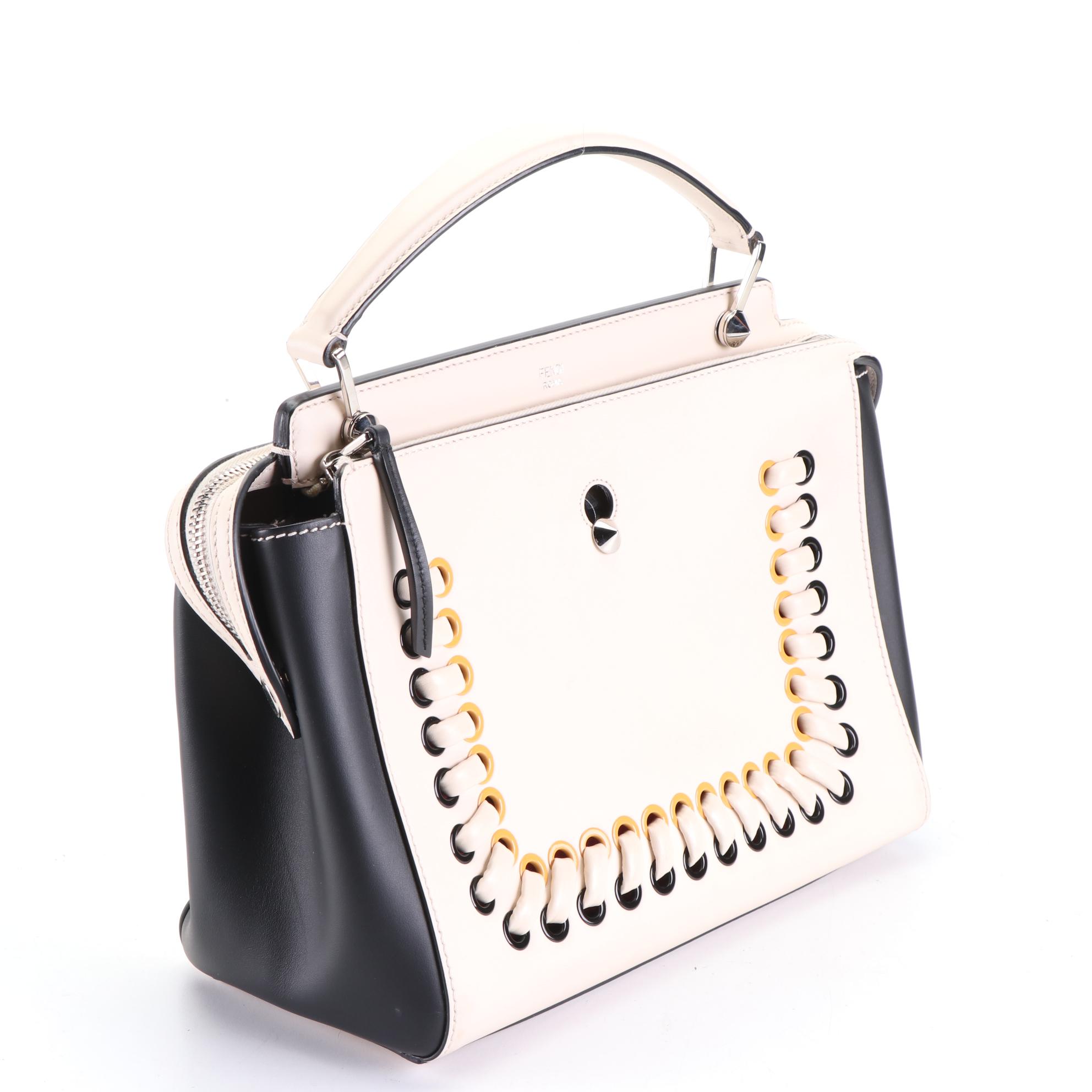 Fendi Medium DotCom Satchel in Leather with Whipstitch Detail