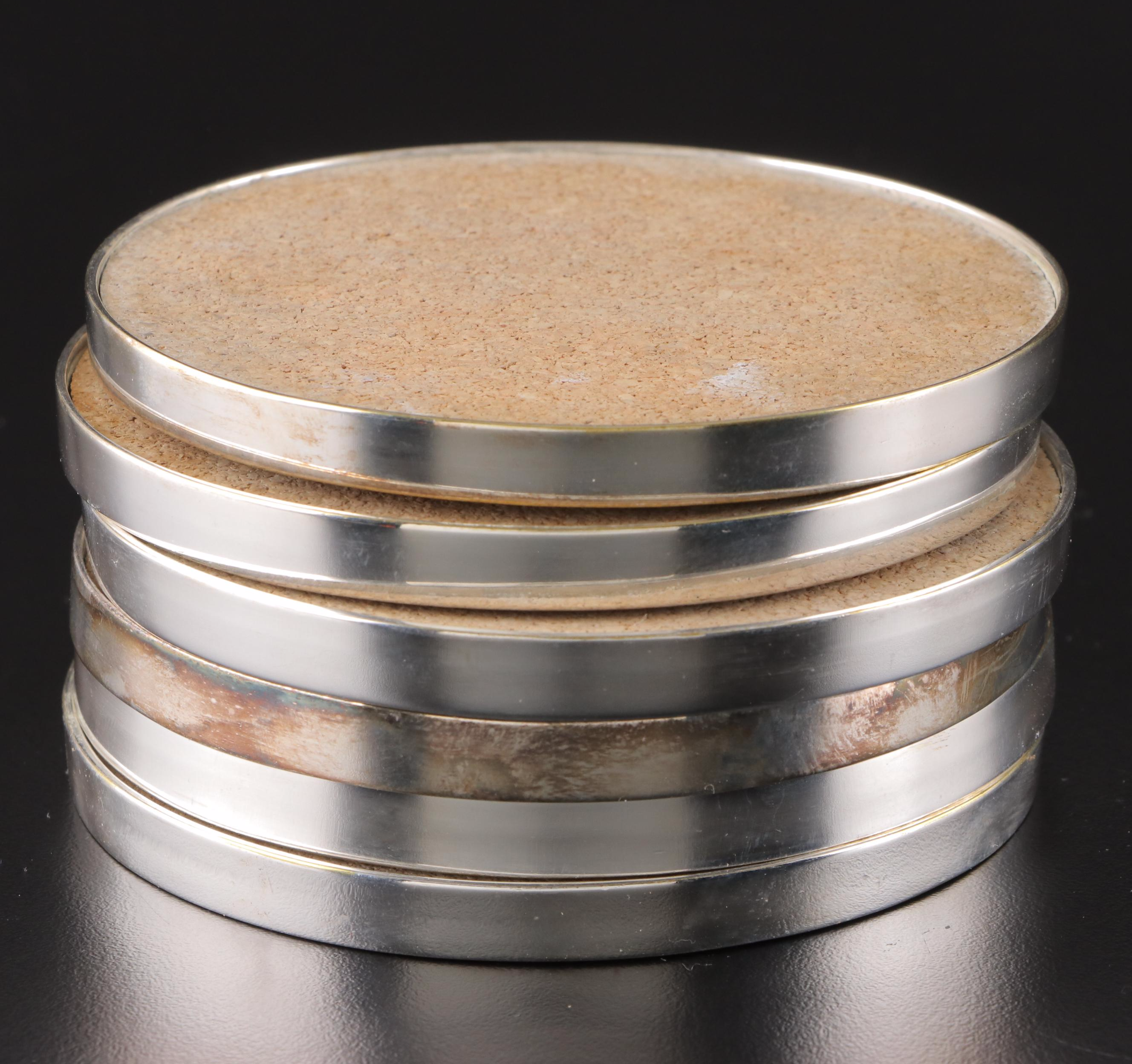 Emilia Castillo Mexican Hammered Silver Plate Coaster Set with Bezel Set Stones