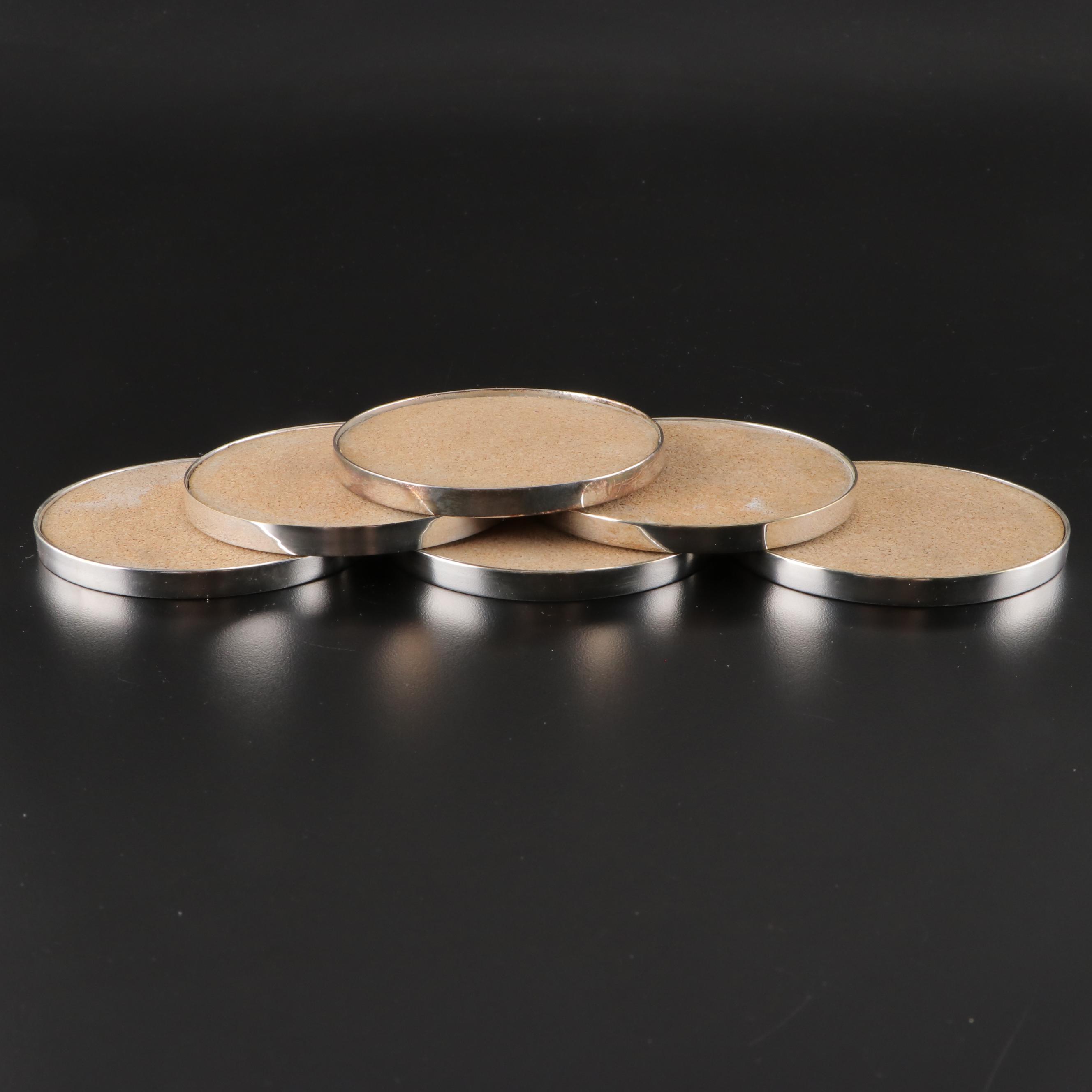 Emilia Castillo Mexican Hammered Silver Plate Coaster Set with Bezel Set Stones