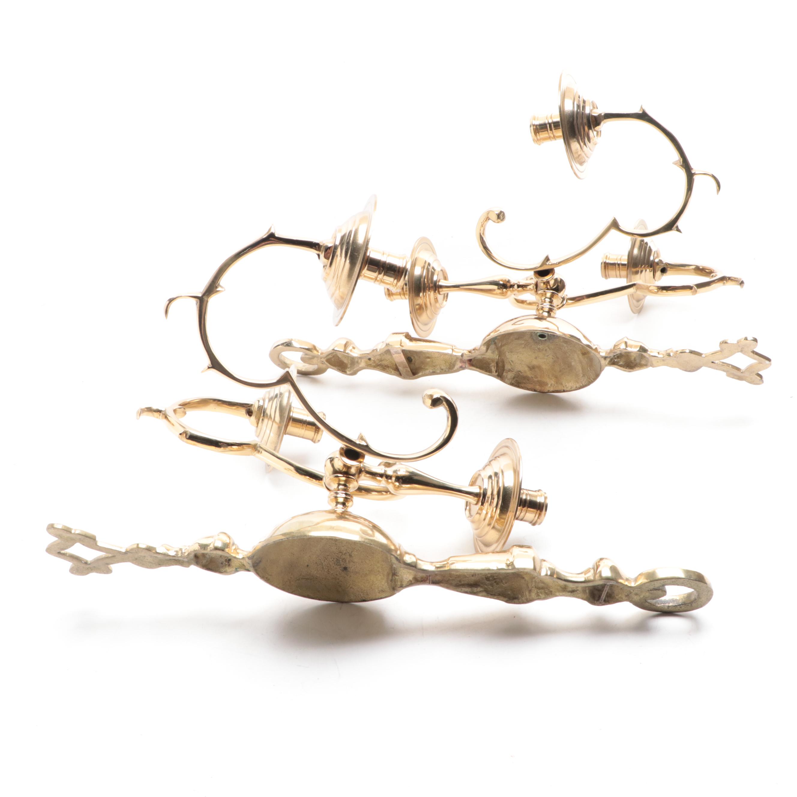 Pair of Dutch Baroque Style Double-Arm Brass Finish Candle Sconces