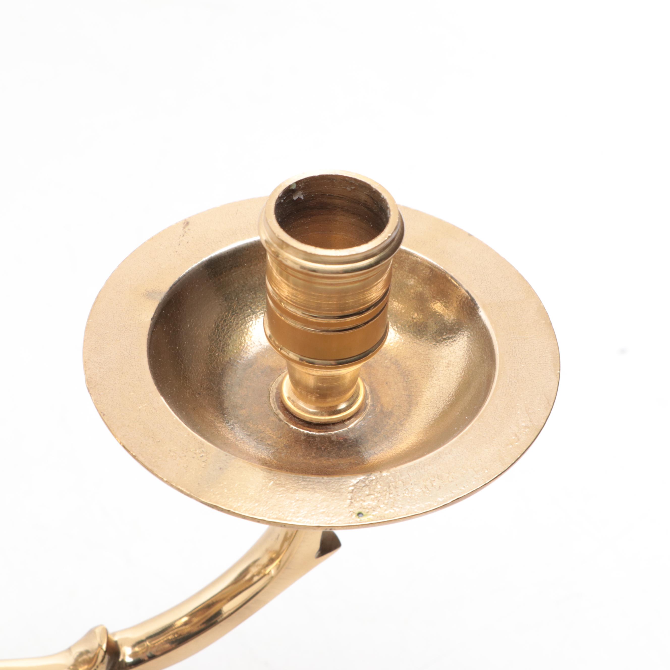 Pair of Dutch Baroque Style Double-Arm Brass Finish Candle Sconces