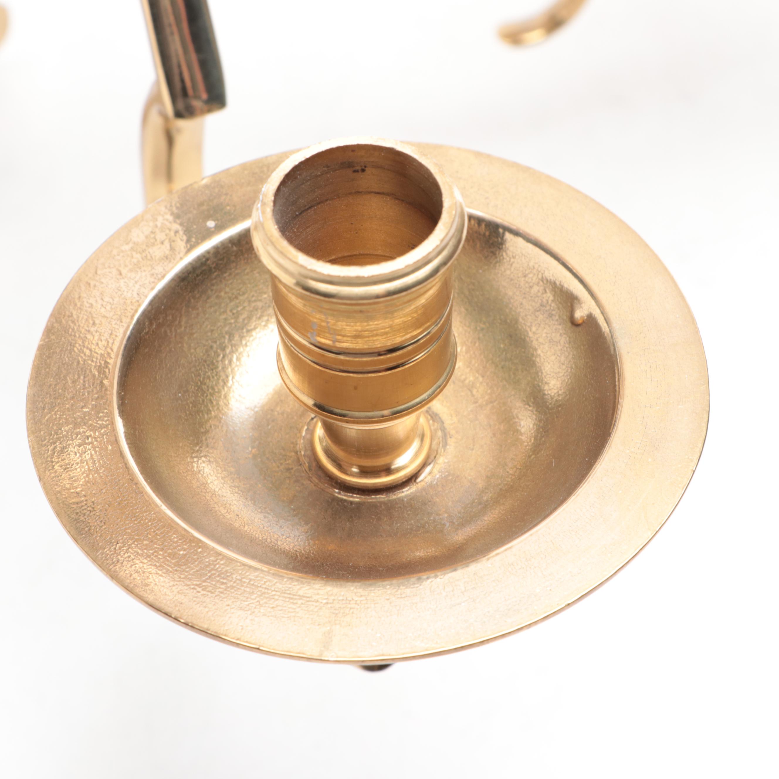 Pair of Dutch Baroque Style Double-Arm Brass Finish Candle Sconces