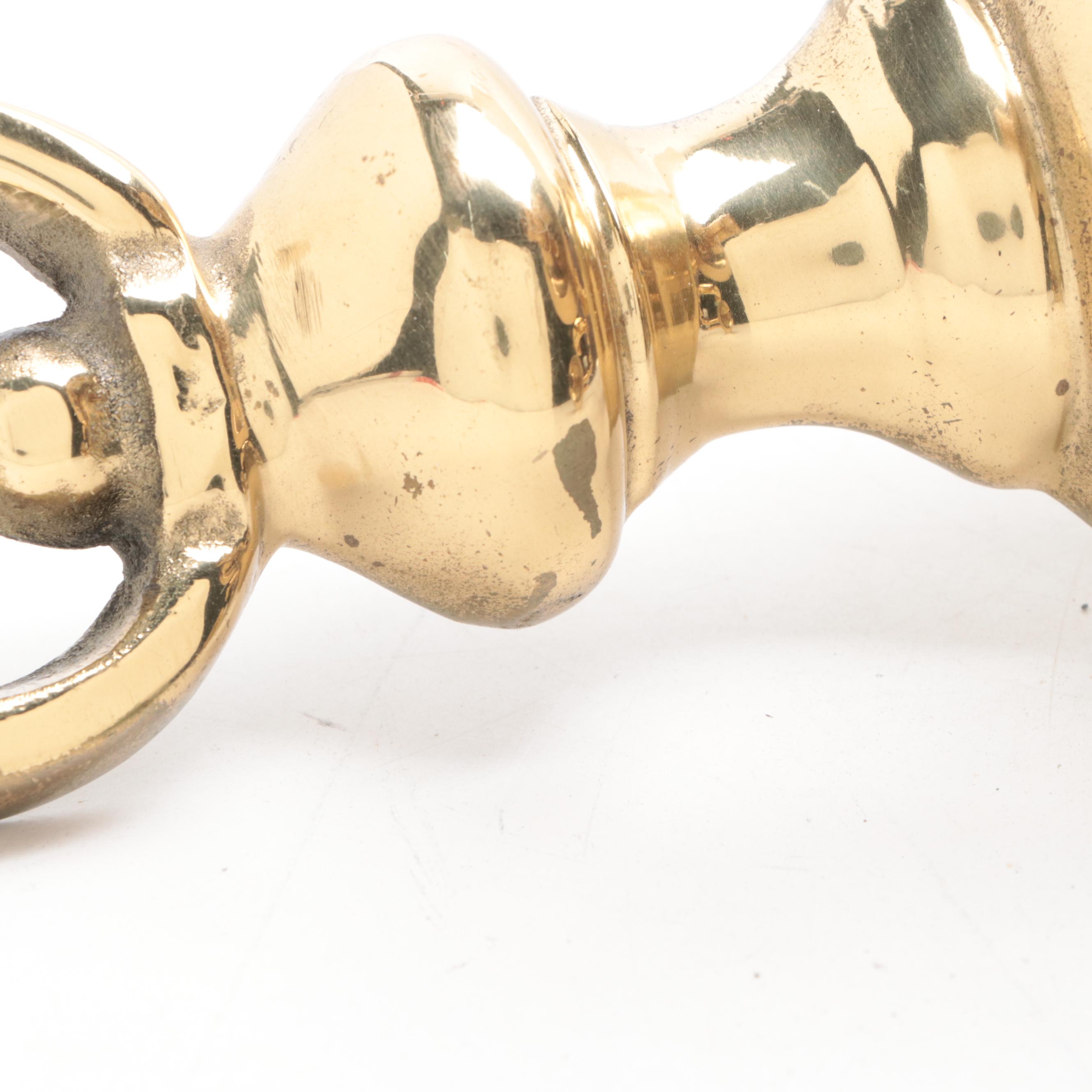 Pair of Dutch Baroque Style Double-Arm Brass Finish Candle Sconces