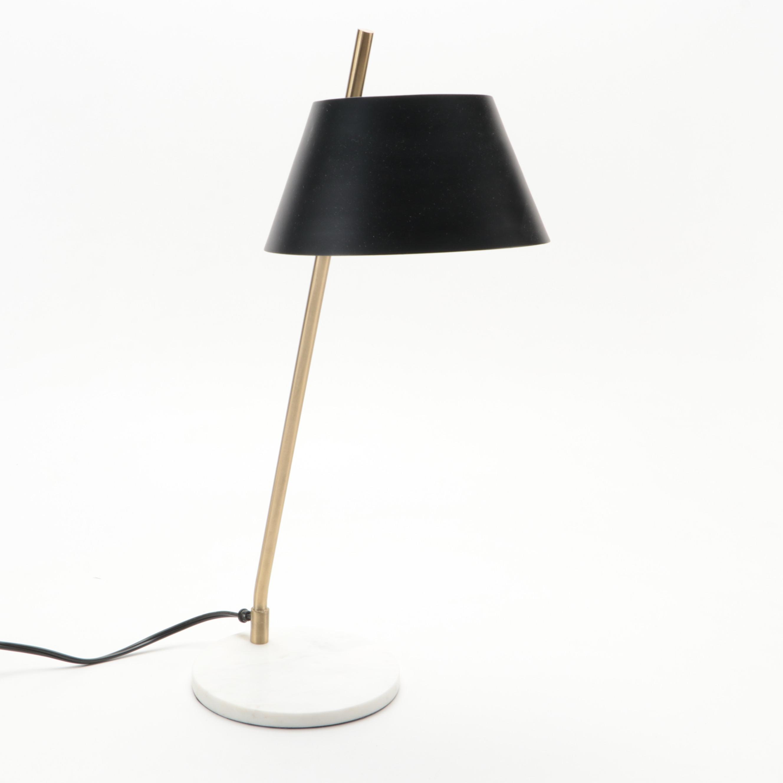 Modern Style Brushed Brass and Marble Desk Lamp with Brass Chinese Dragon Figure