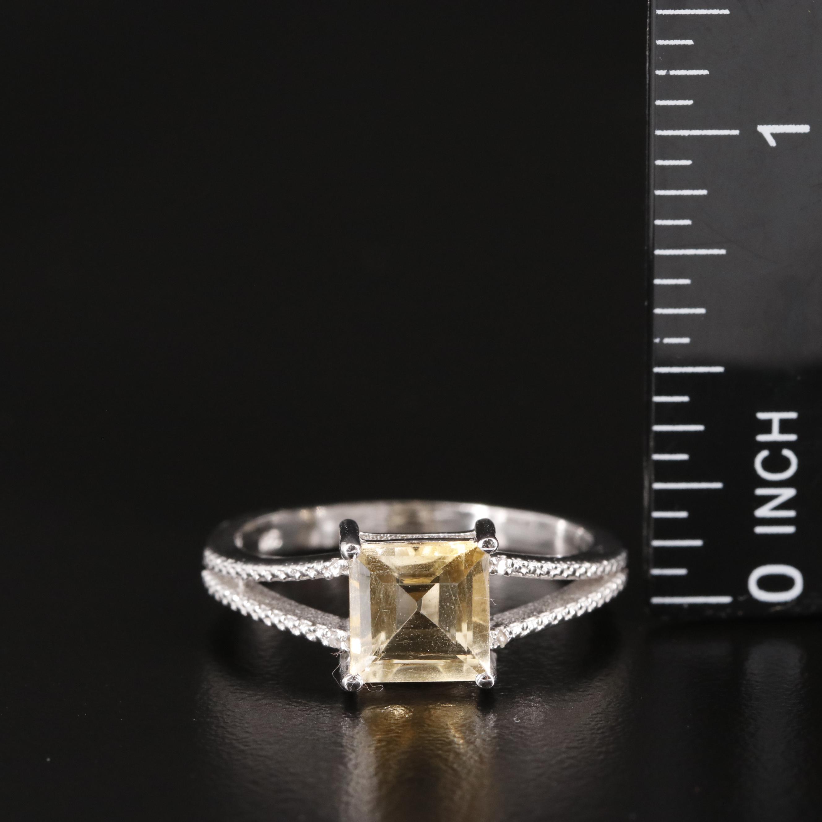 Sterling Citrine Ring with Diamond Accents