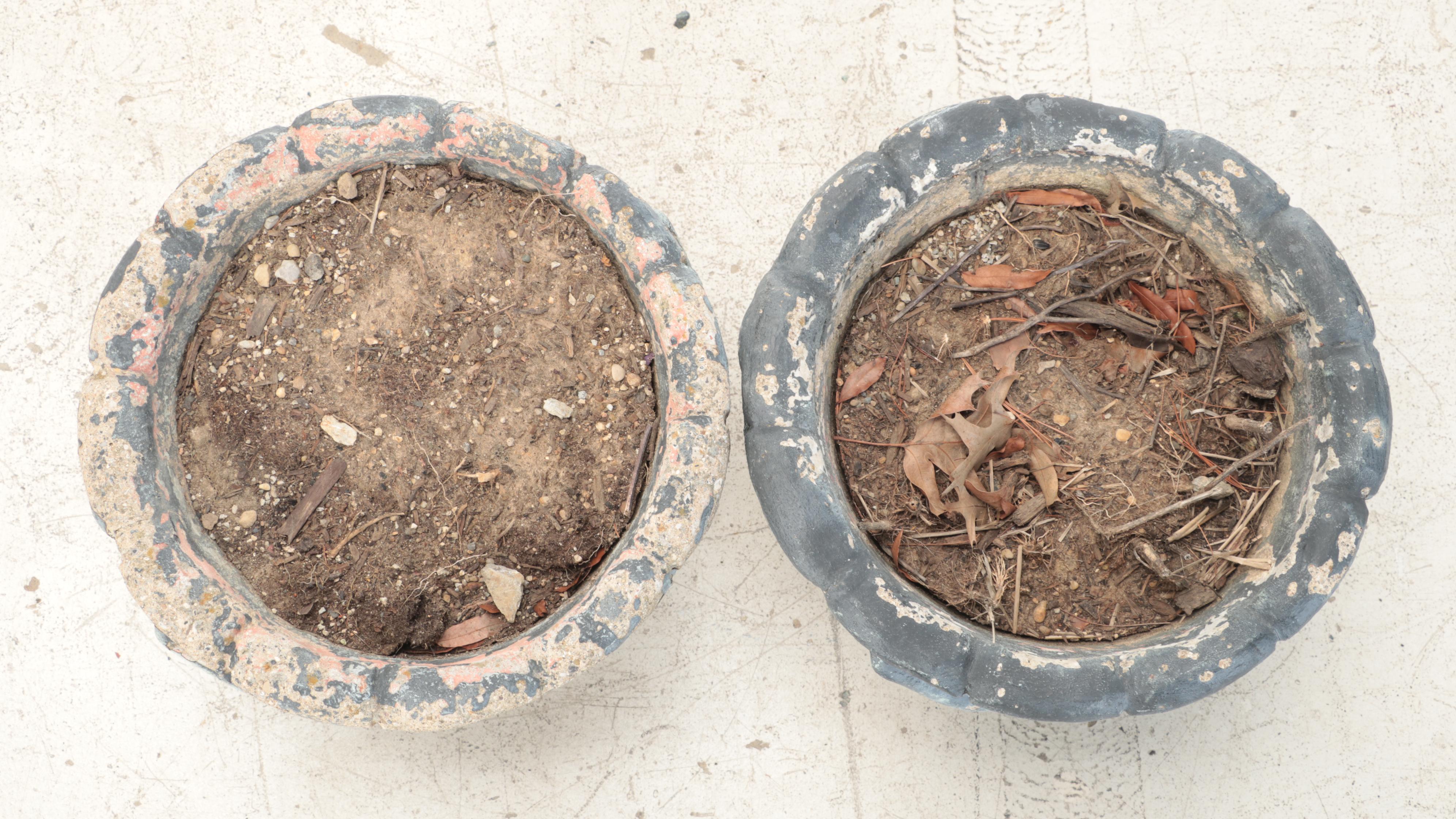 Pair of Painted Bucket Form Concrete Outdoor Planters