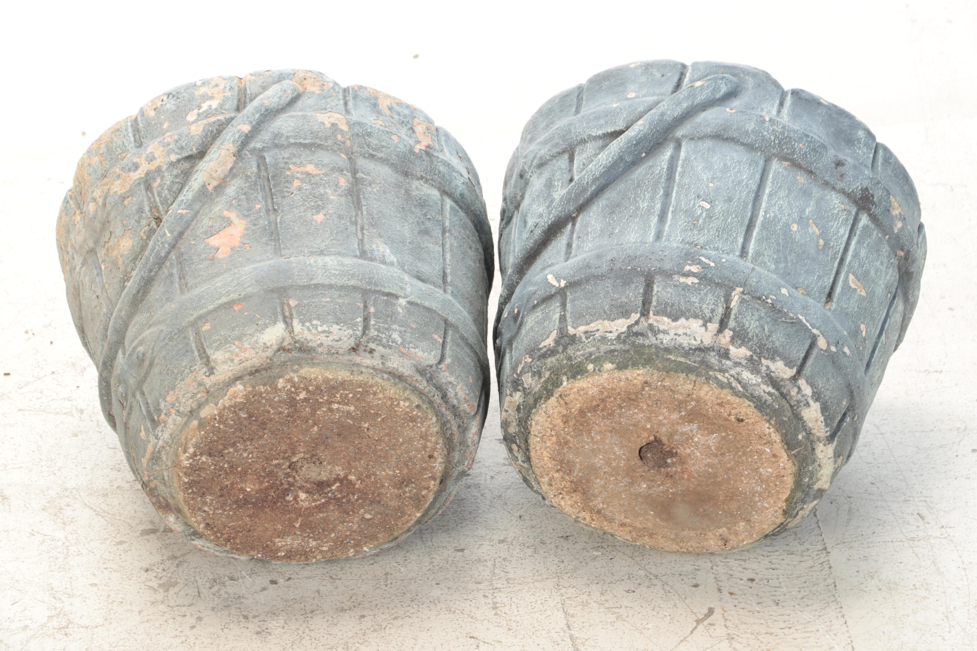 Pair of Painted Bucket Form Concrete Outdoor Planters