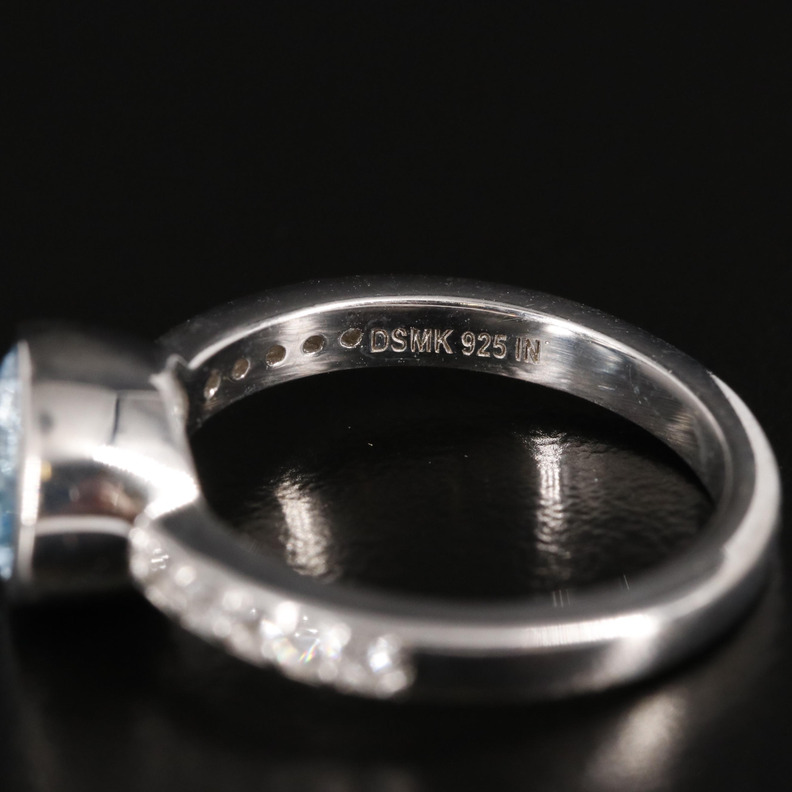 Sterling Blue Topaz Ring with White Topaz Accents