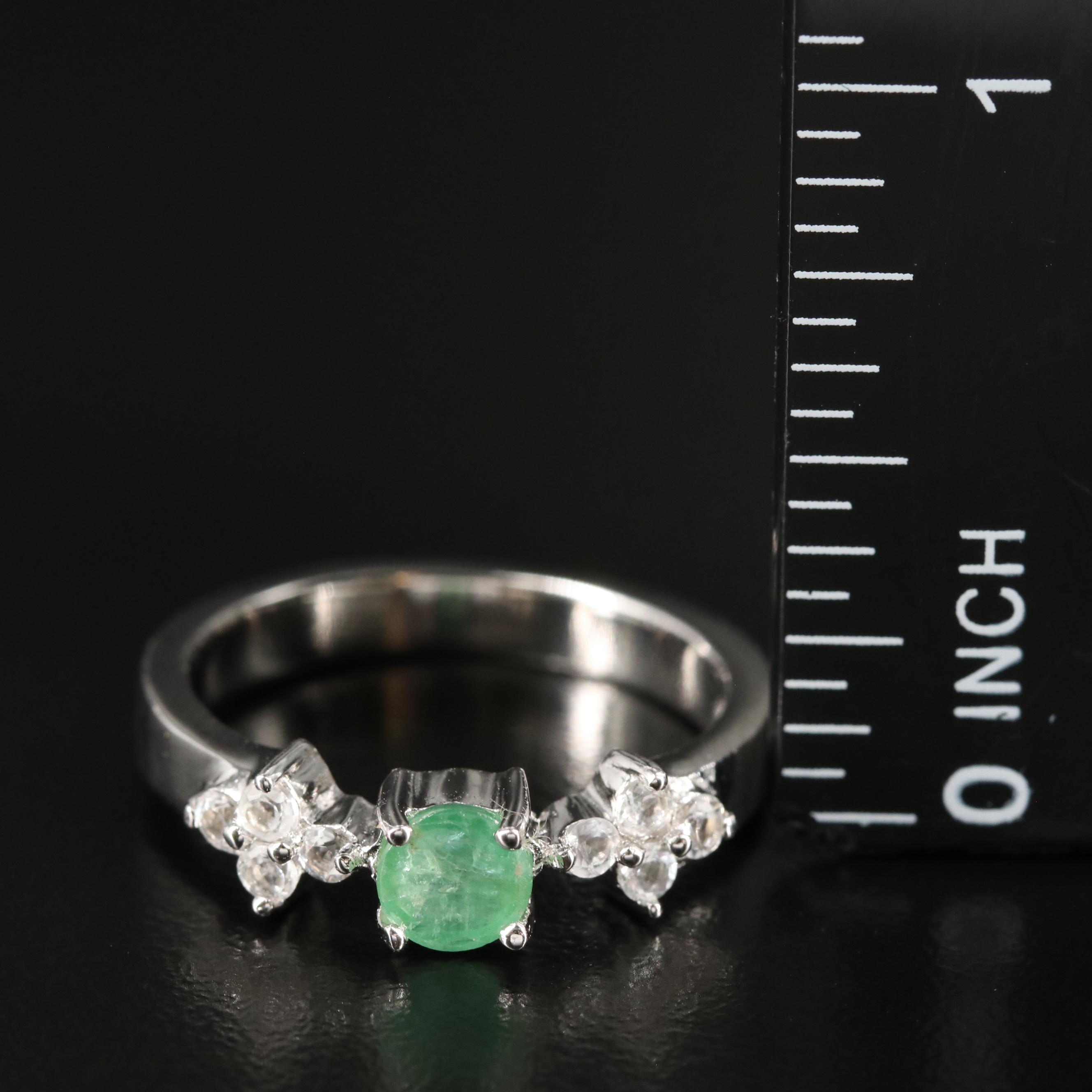 Sterling Emerald and White Topaz Ring