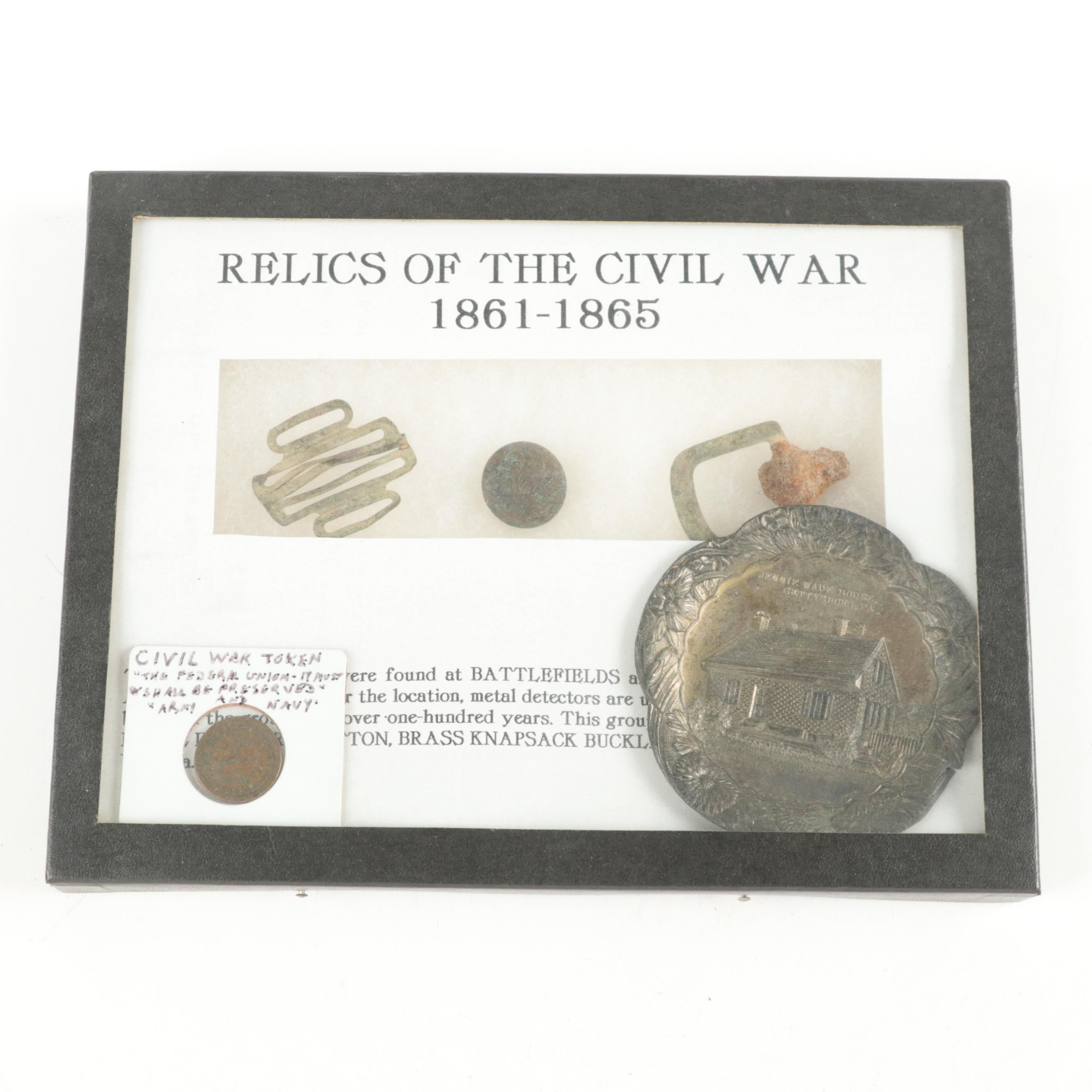 Civil War Era Ammunition and Relic Displays, Including Hotchkiss Shell Remnant