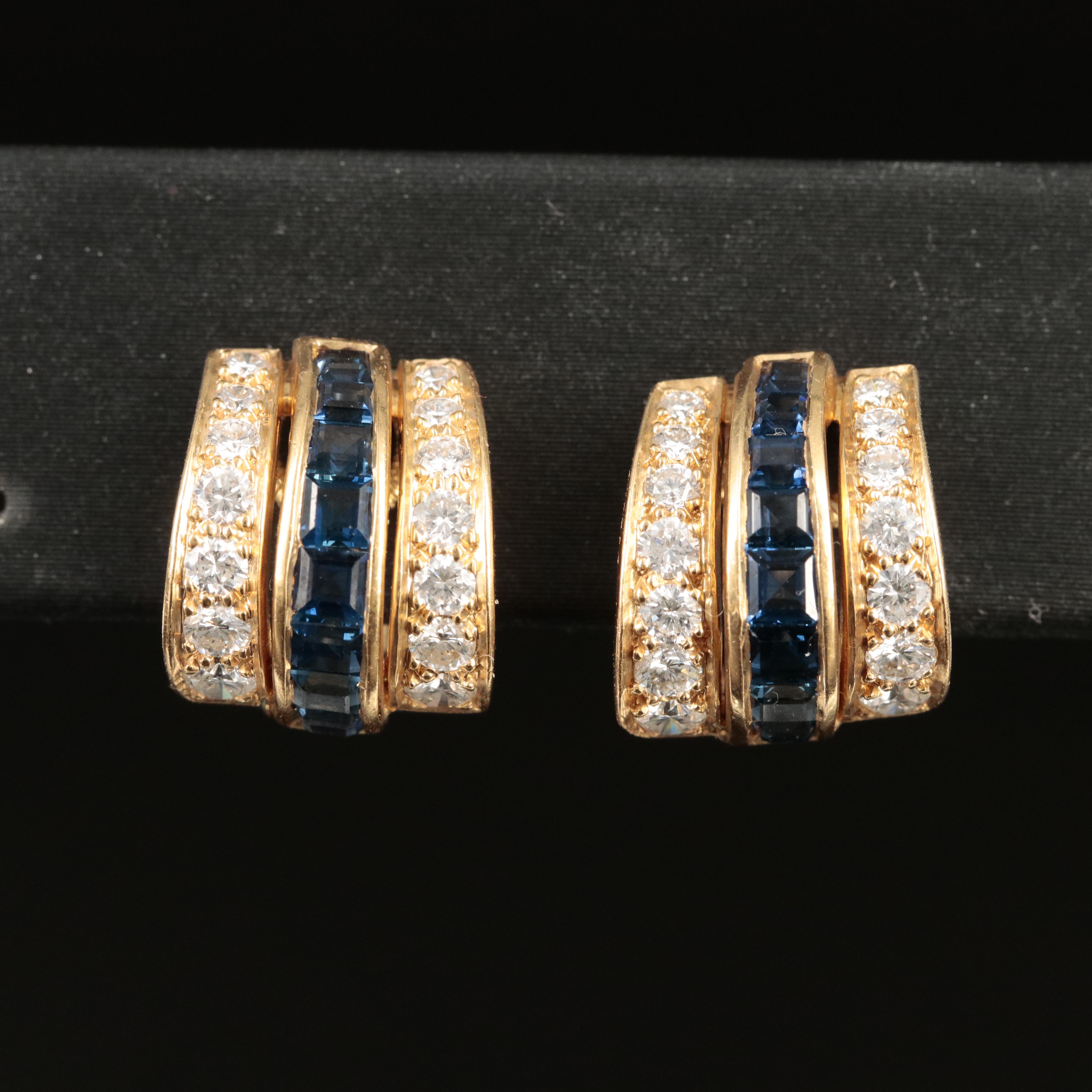 18K Sapphire and Diamond J Hoop Earrings