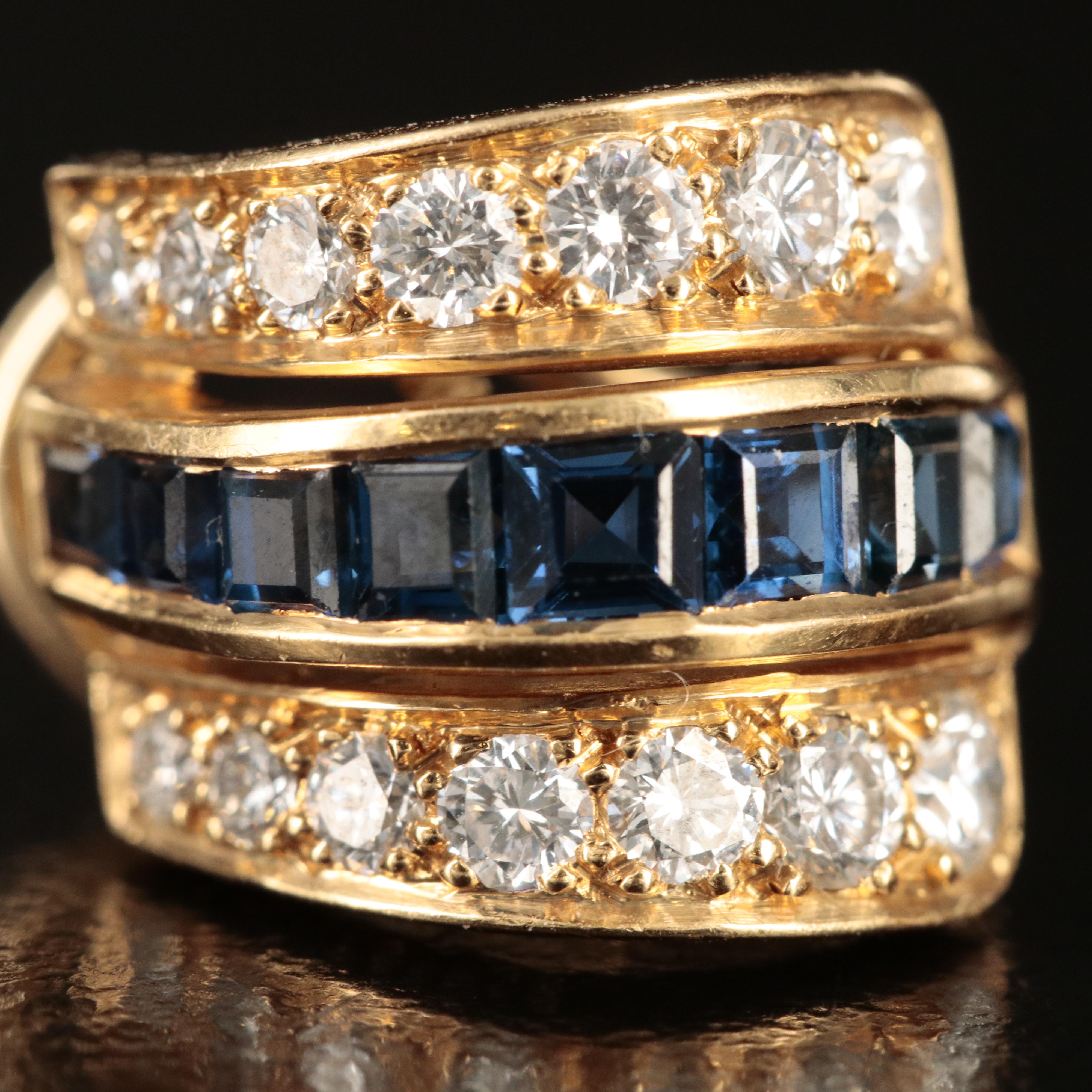 18K Sapphire and Diamond J Hoop Earrings