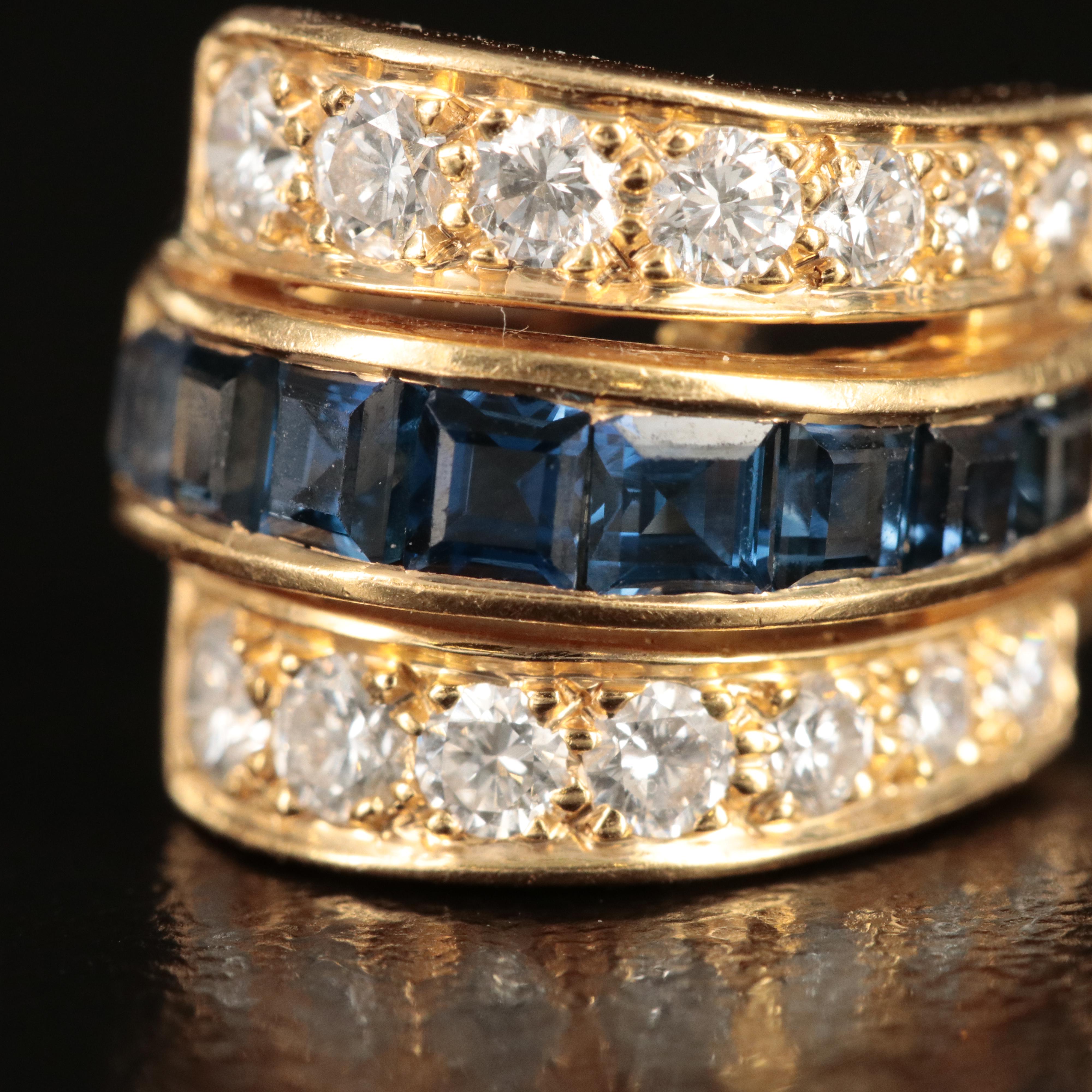 18K Sapphire and Diamond J Hoop Earrings