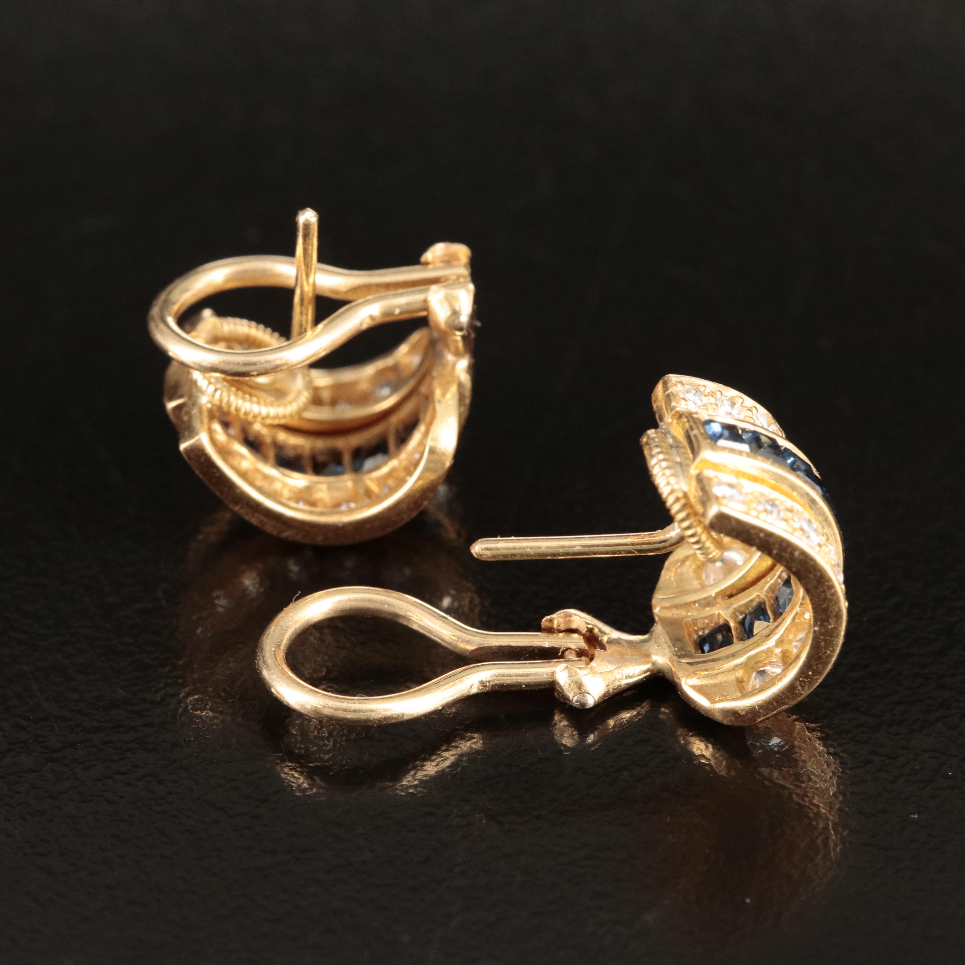 18K Sapphire and Diamond J Hoop Earrings