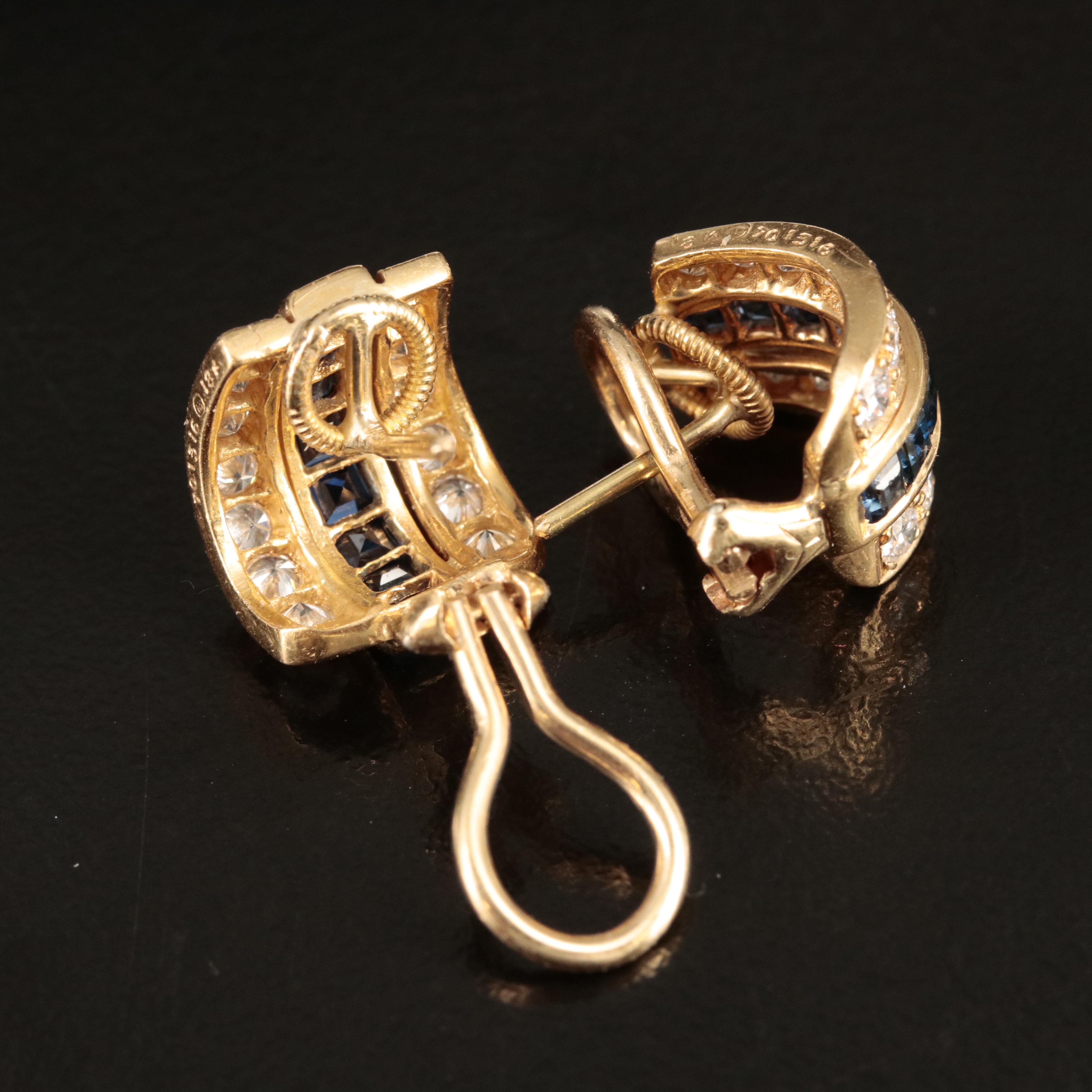 18K Sapphire and Diamond J Hoop Earrings