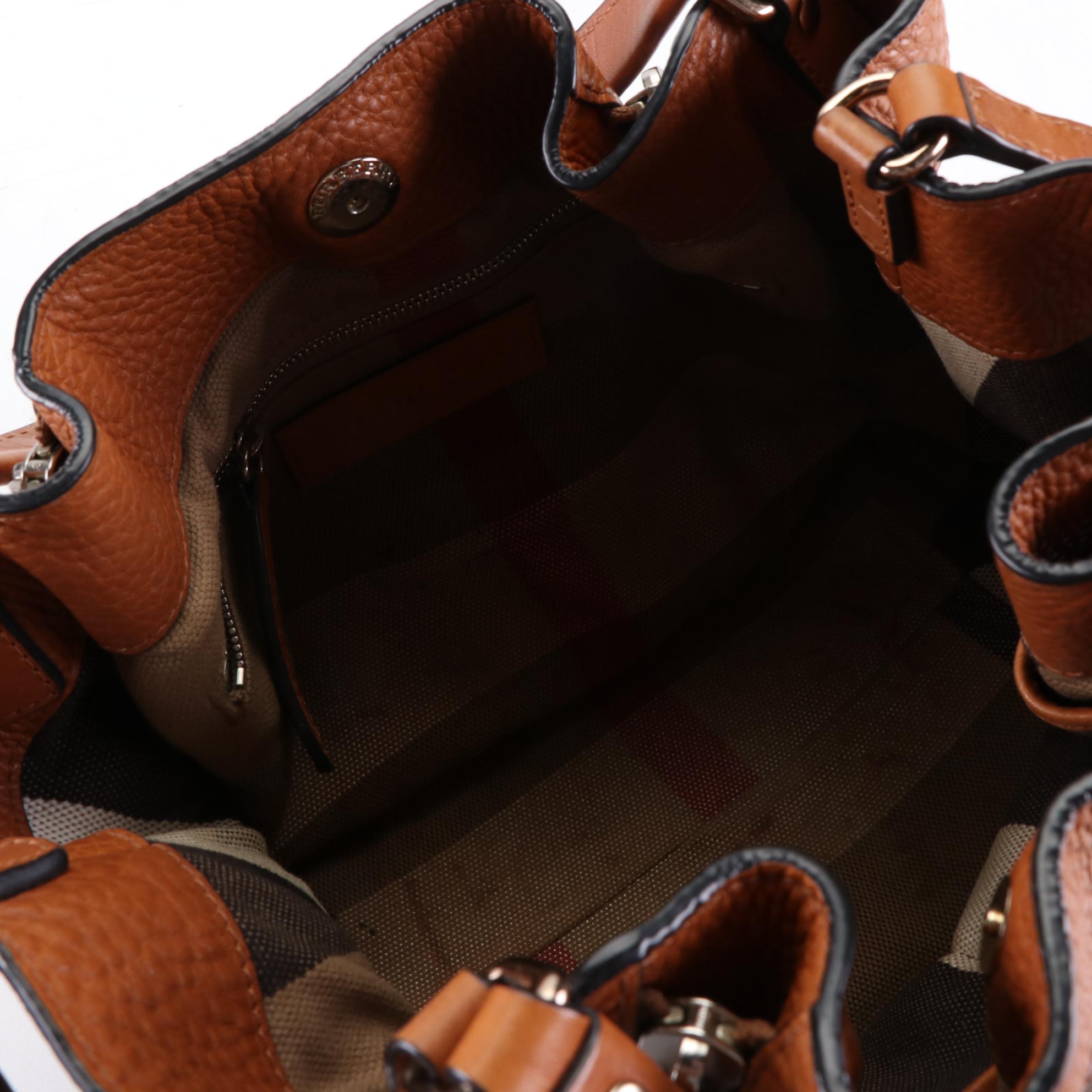 Burberry Maidstone Convertible Tote Bag in Grain Leather and House Check Canvas