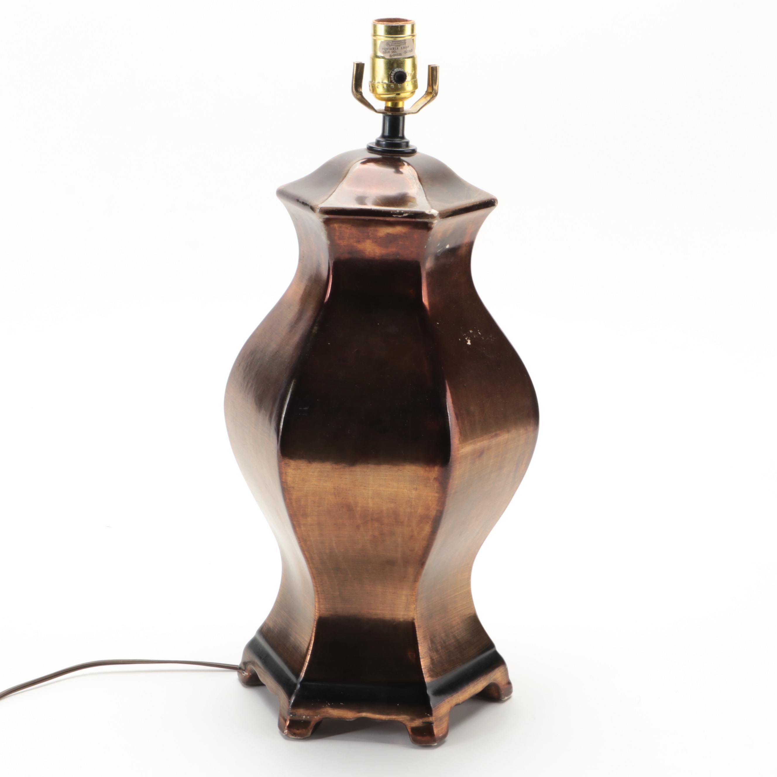 Bronzed Ceramic Ginger Jar Lamp with Italian Gilded Wood Tray