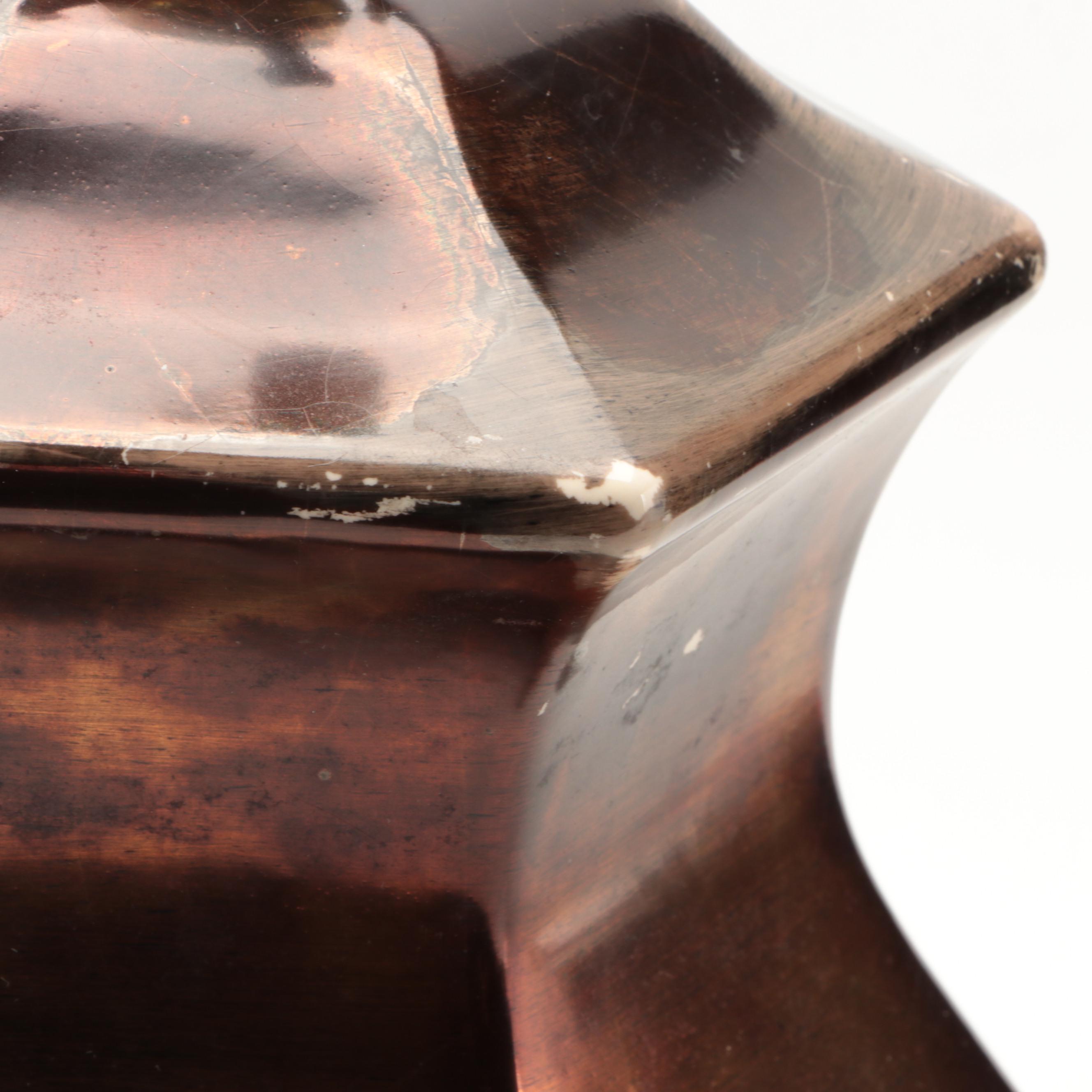 Bronzed Ceramic Ginger Jar Lamp with Italian Gilded Wood Tray