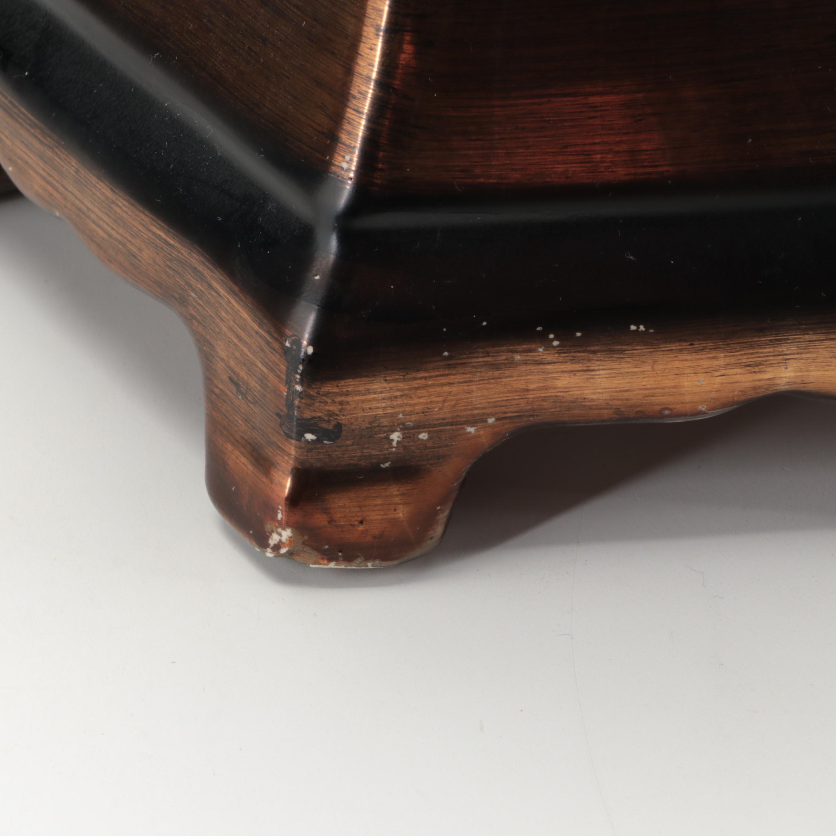 Bronzed Ceramic Ginger Jar Lamp with Italian Gilded Wood Tray