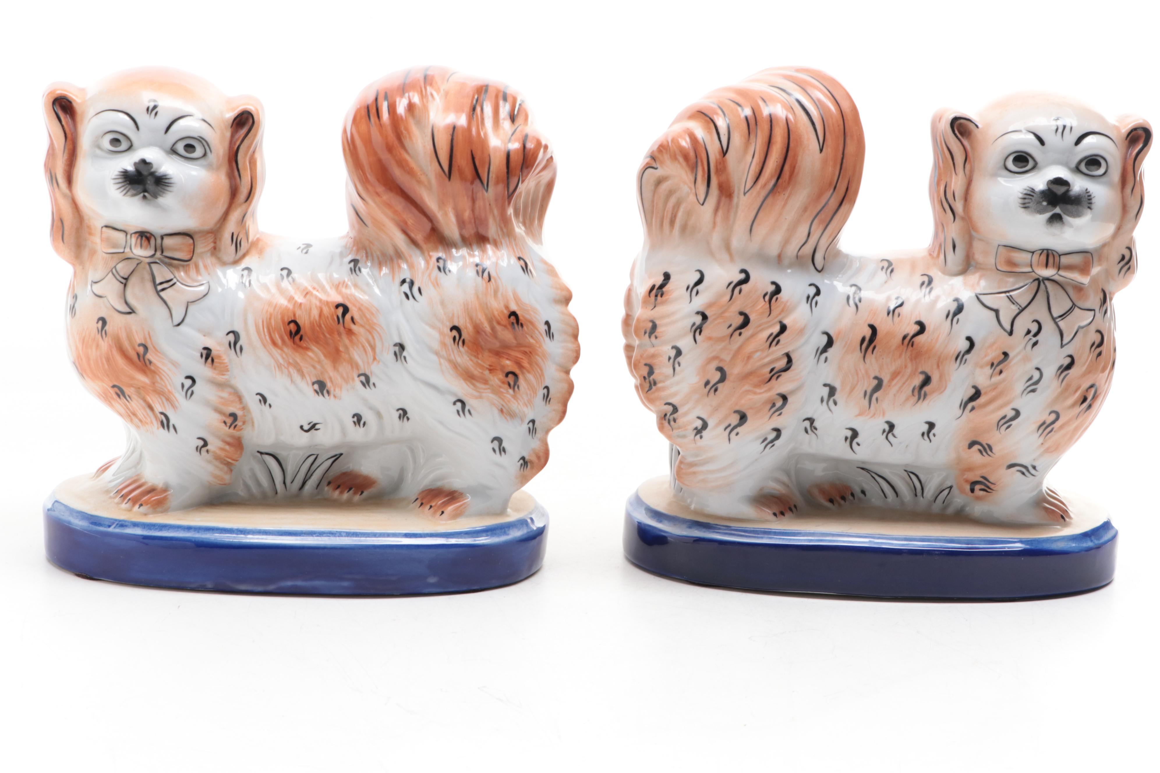 Pair of Chinese Staffordshire Style Pekingese Figurines