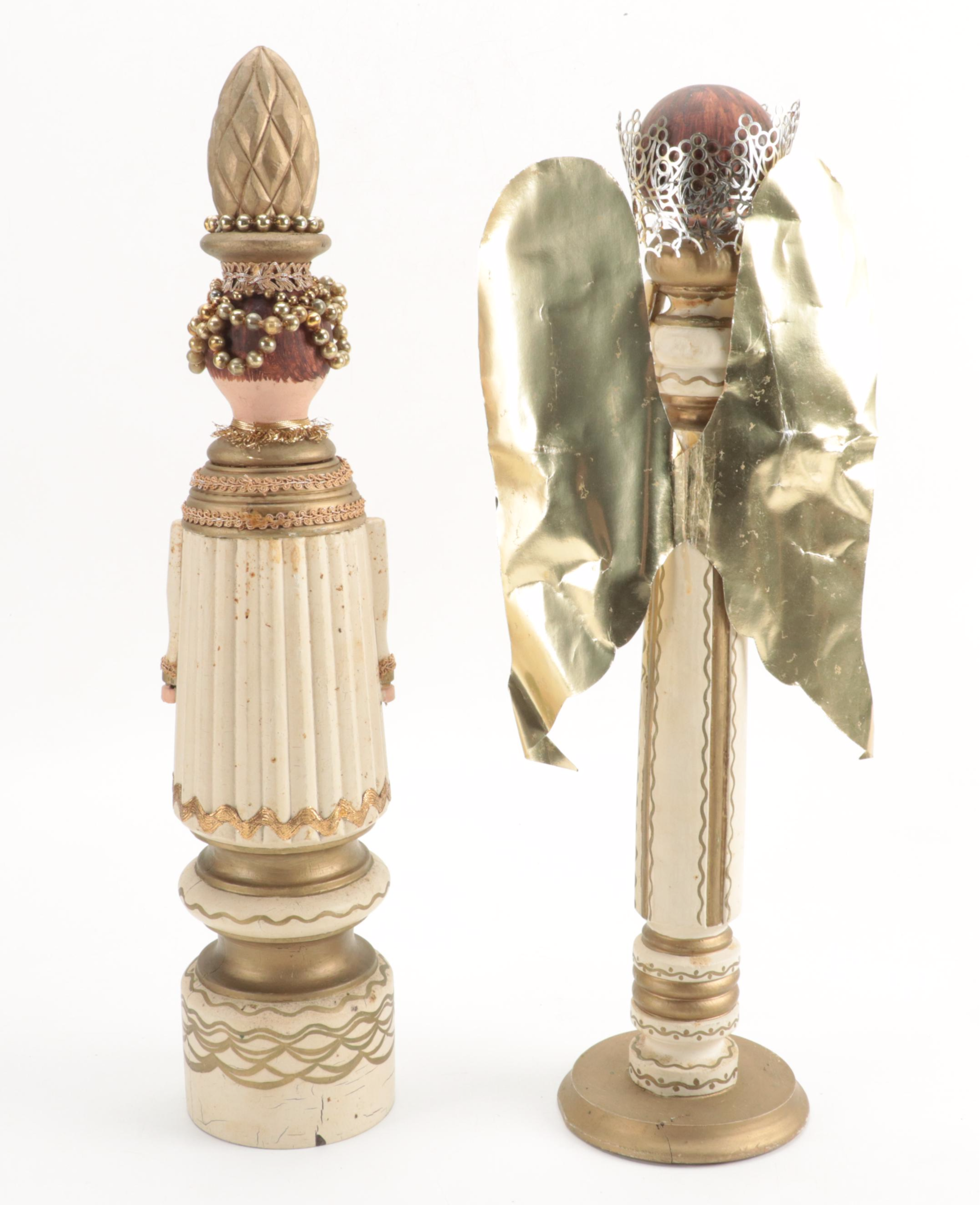 Artist Signed Angel Figurine with Other Hand-Painted Wood Figurines