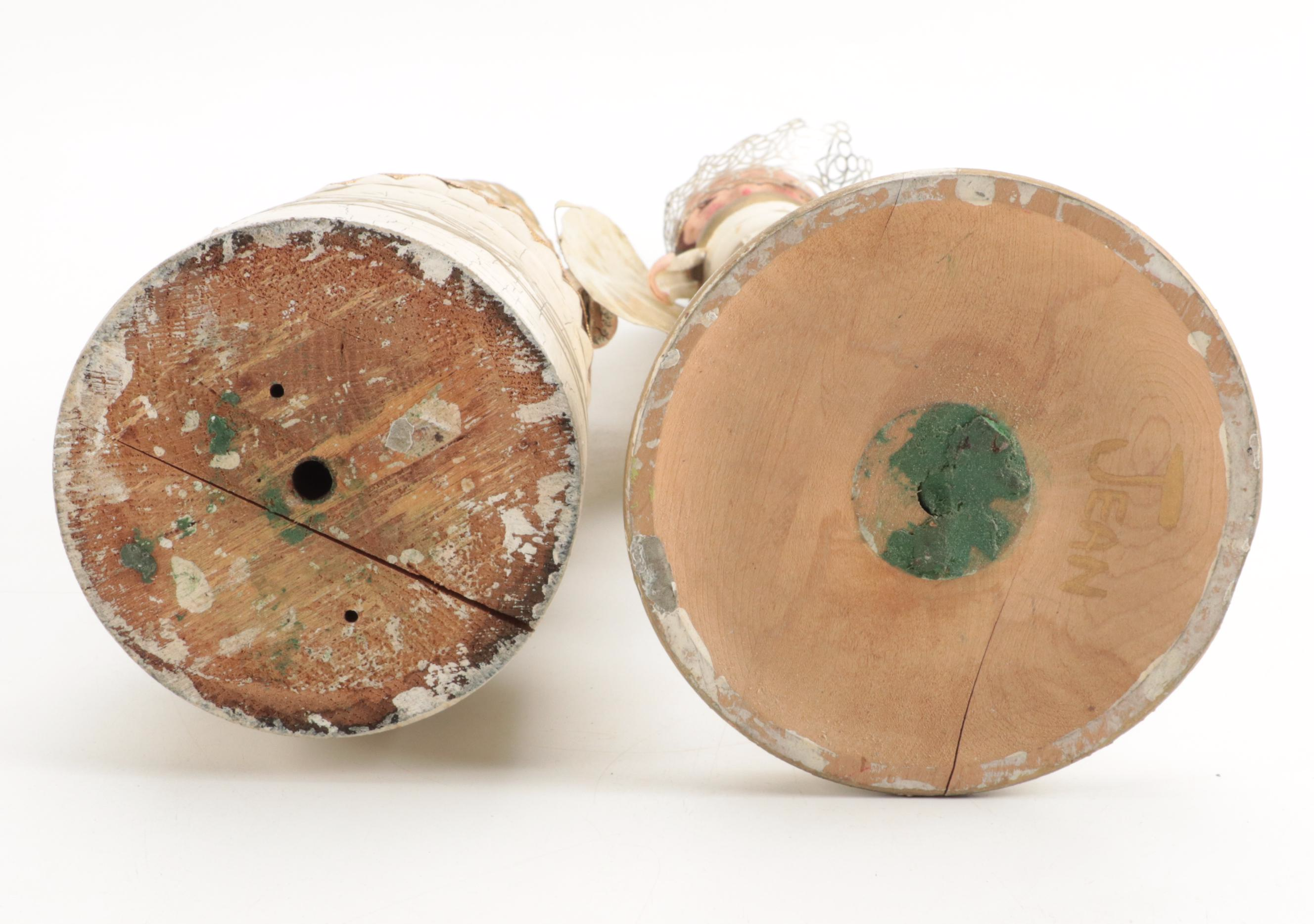 Artist Signed Angel Figurine with Other Hand-Painted Wood Figurines